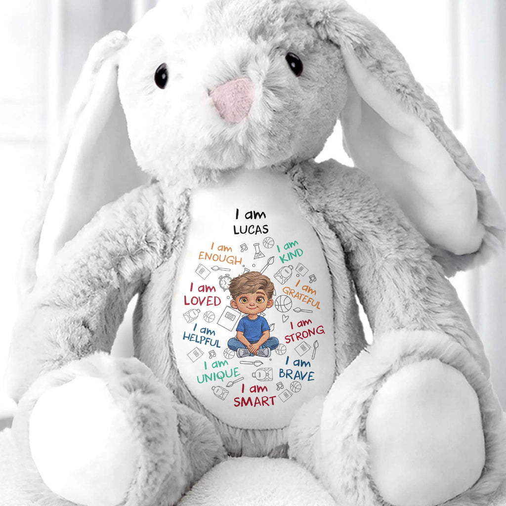 Personalized Stuffed Bunny Custom Name Affirmations Gift for Kids Stuffed Bunny GradoCreations