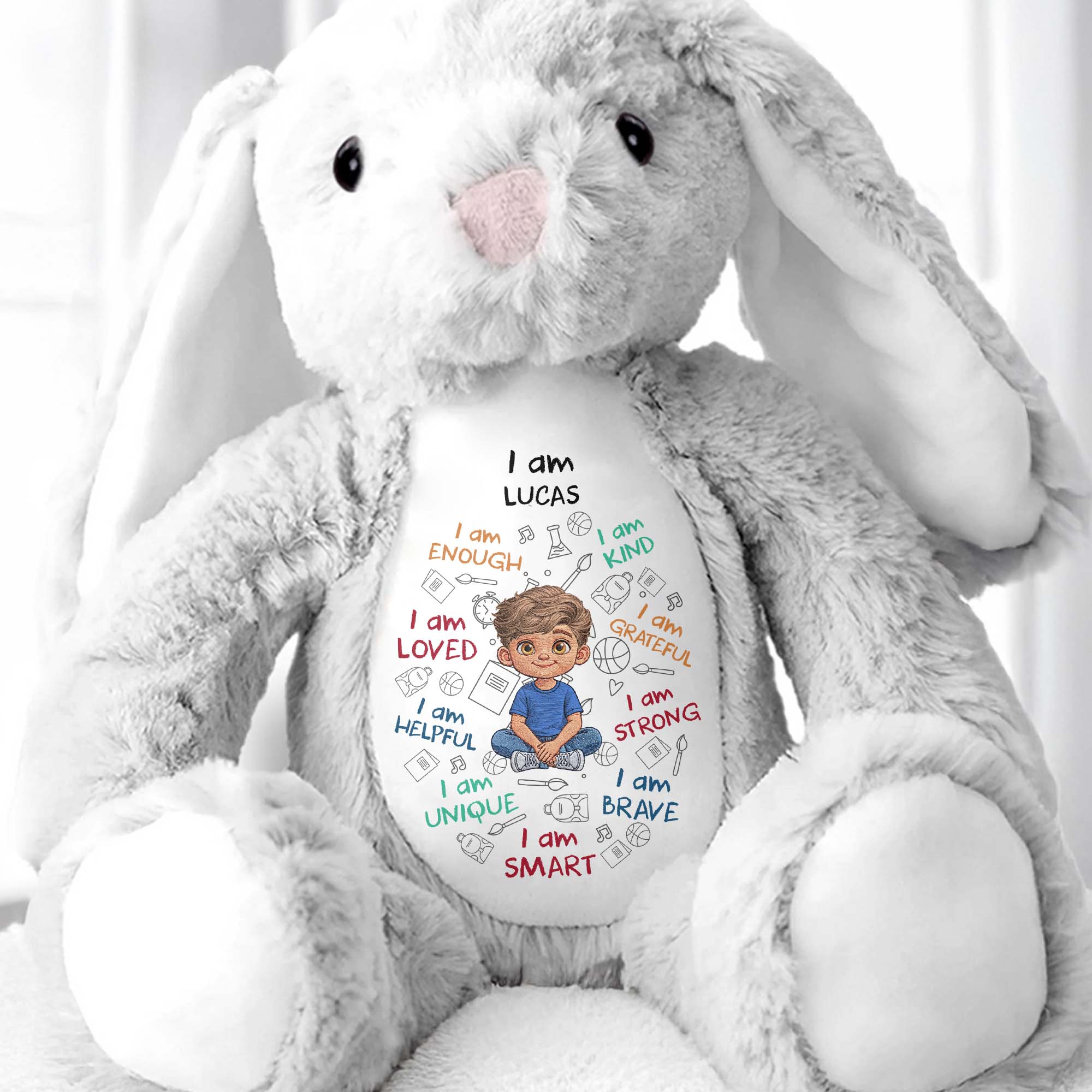 Personalized Stuffed Bunny Custom Name Affirmations Gift for Kids Stuffed Bunny GradoCreations