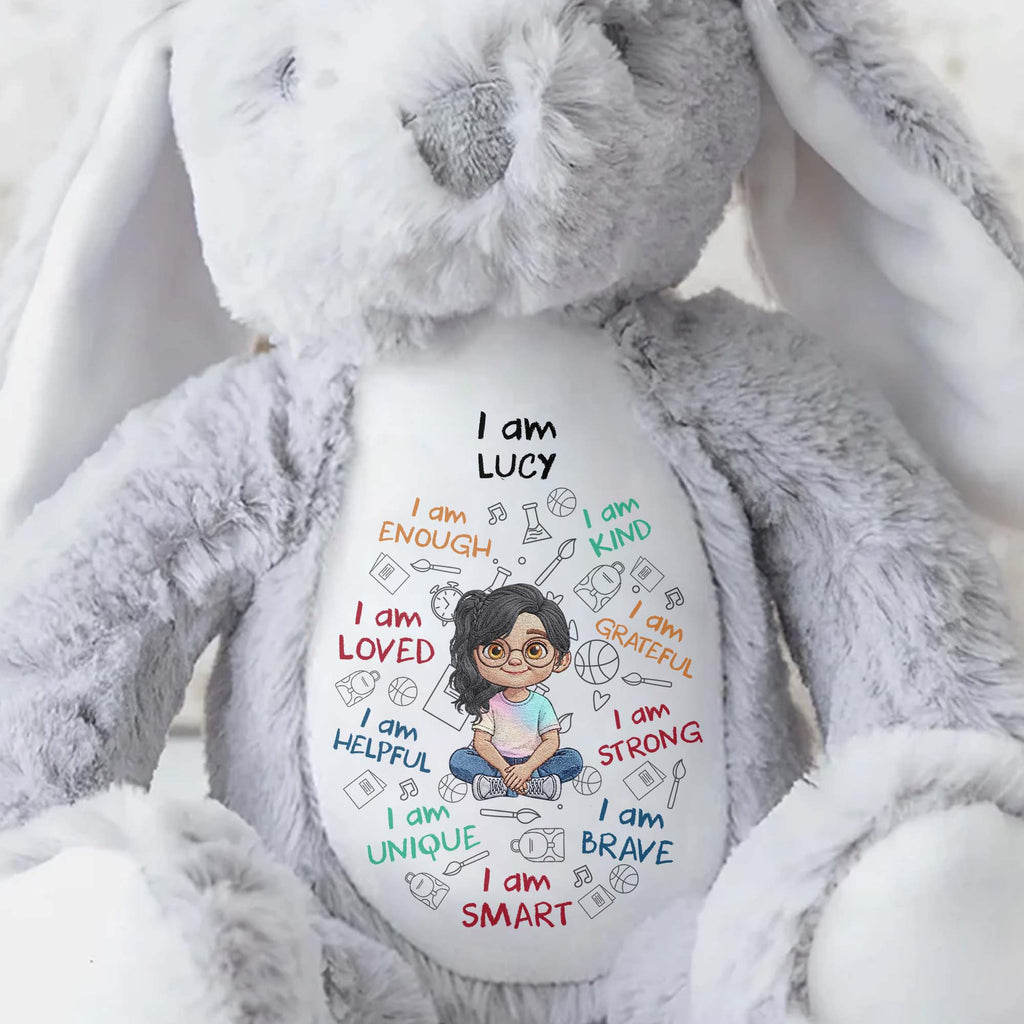 Personalized Stuffed Bunny Custom Name Affirmations Gift for Kids Stuffed Bunny GradoCreations