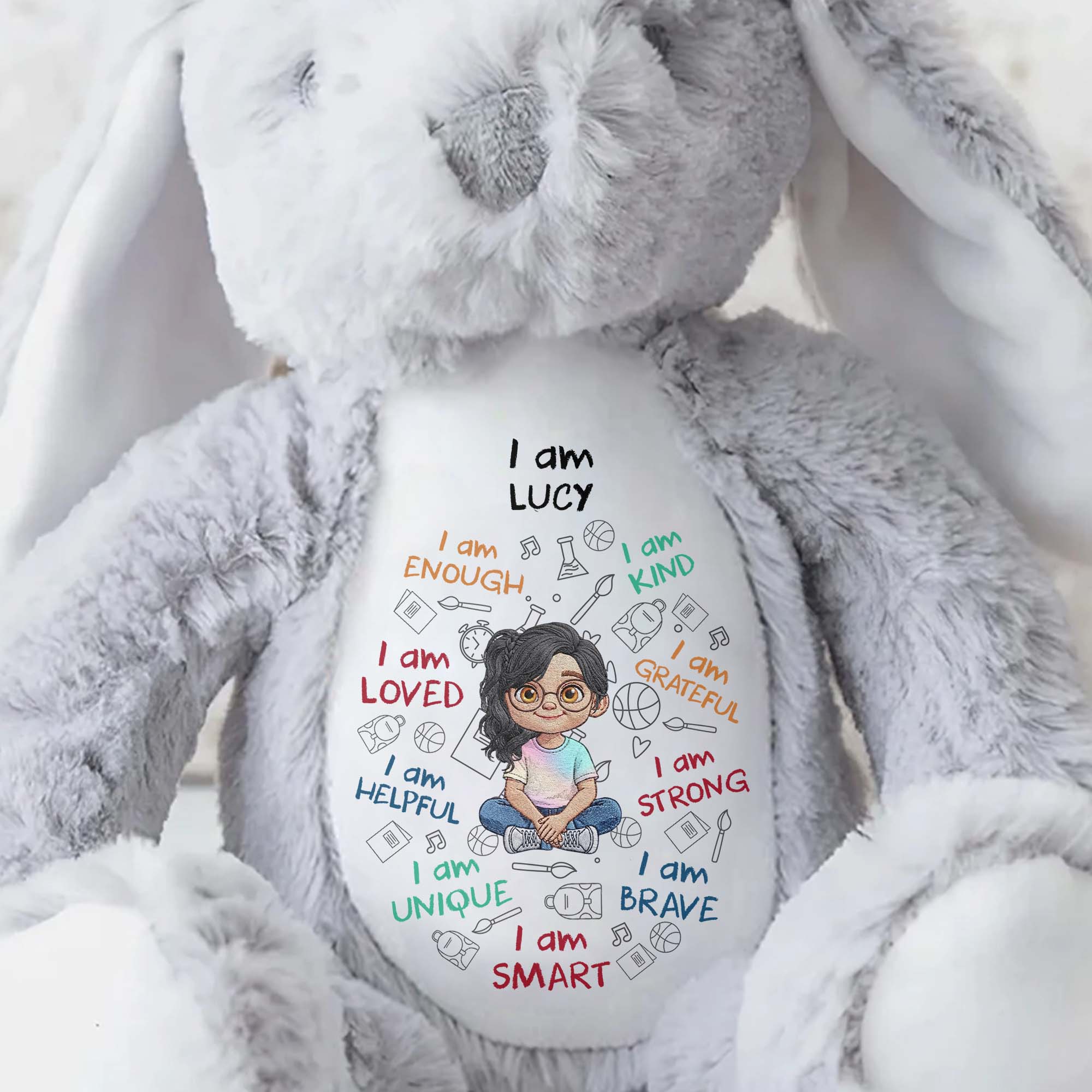 Personalized Stuffed Bunny Custom Name Affirmations Gift for Kids Stuffed Bunny GradoCreations