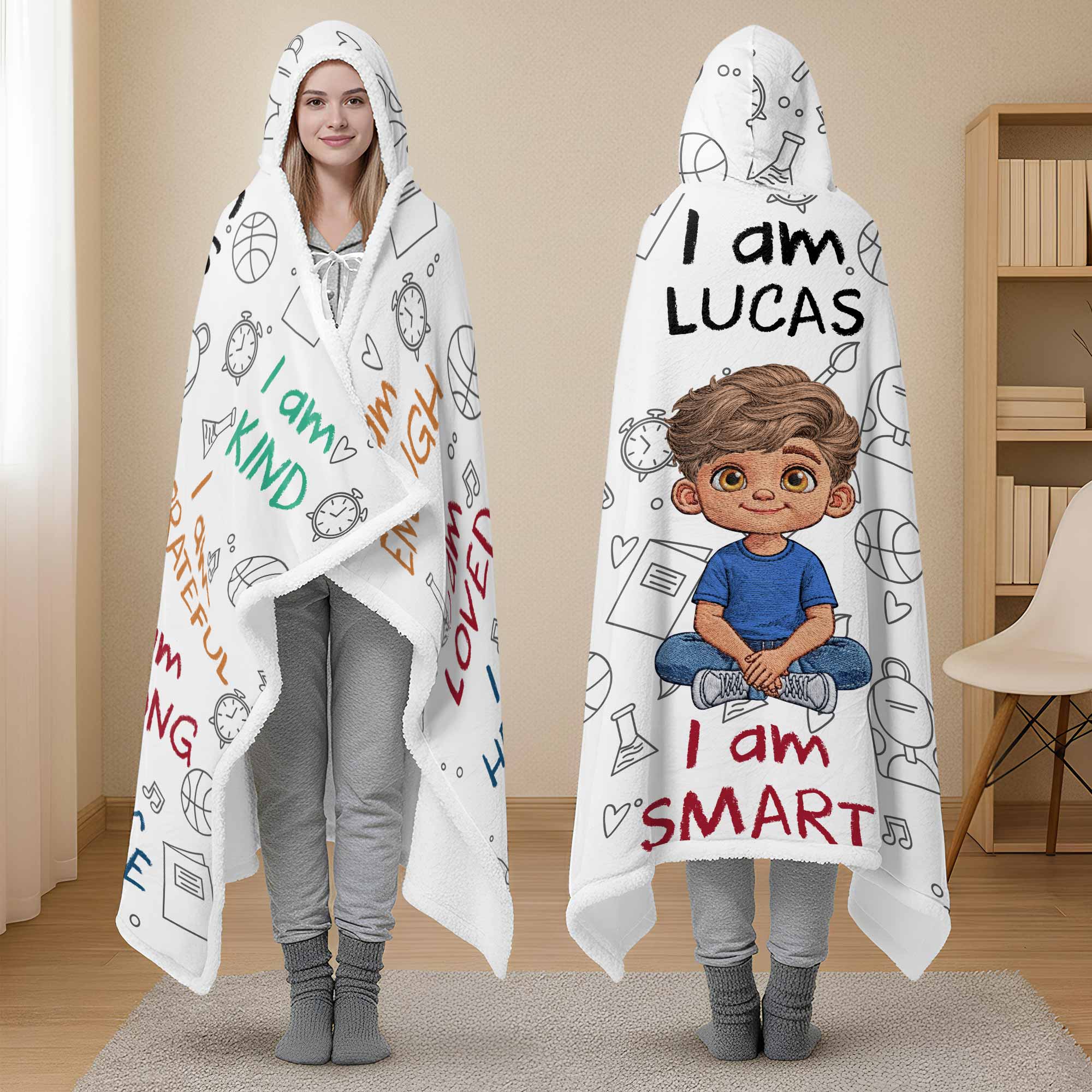 Personalized Wearable Hooded Blanket Custom Name Gift for Kids Hooded Blanket GradoCreations