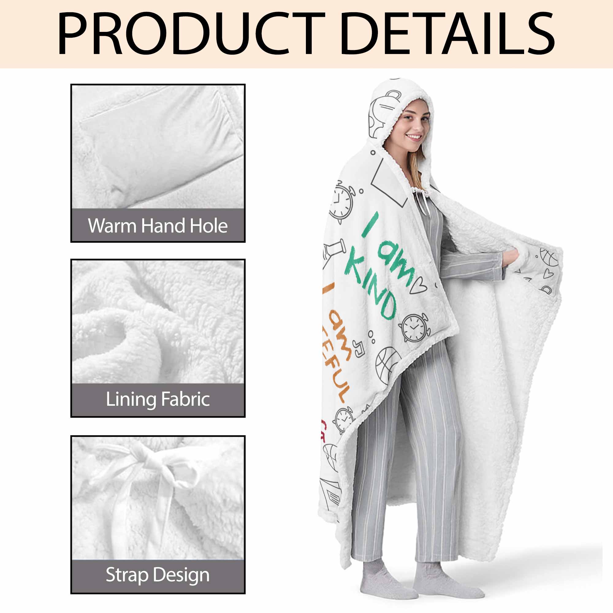 Personalized Wearable Hooded Blanket Custom Name Gift for Kids Hooded Blanket GradoCreations