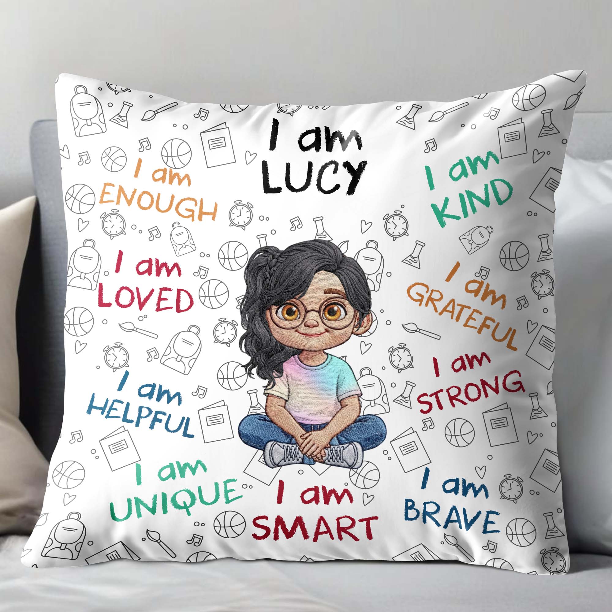 Personalized Affirmation Pillow Custom Name Gift for Kids Pillow GradoCreations