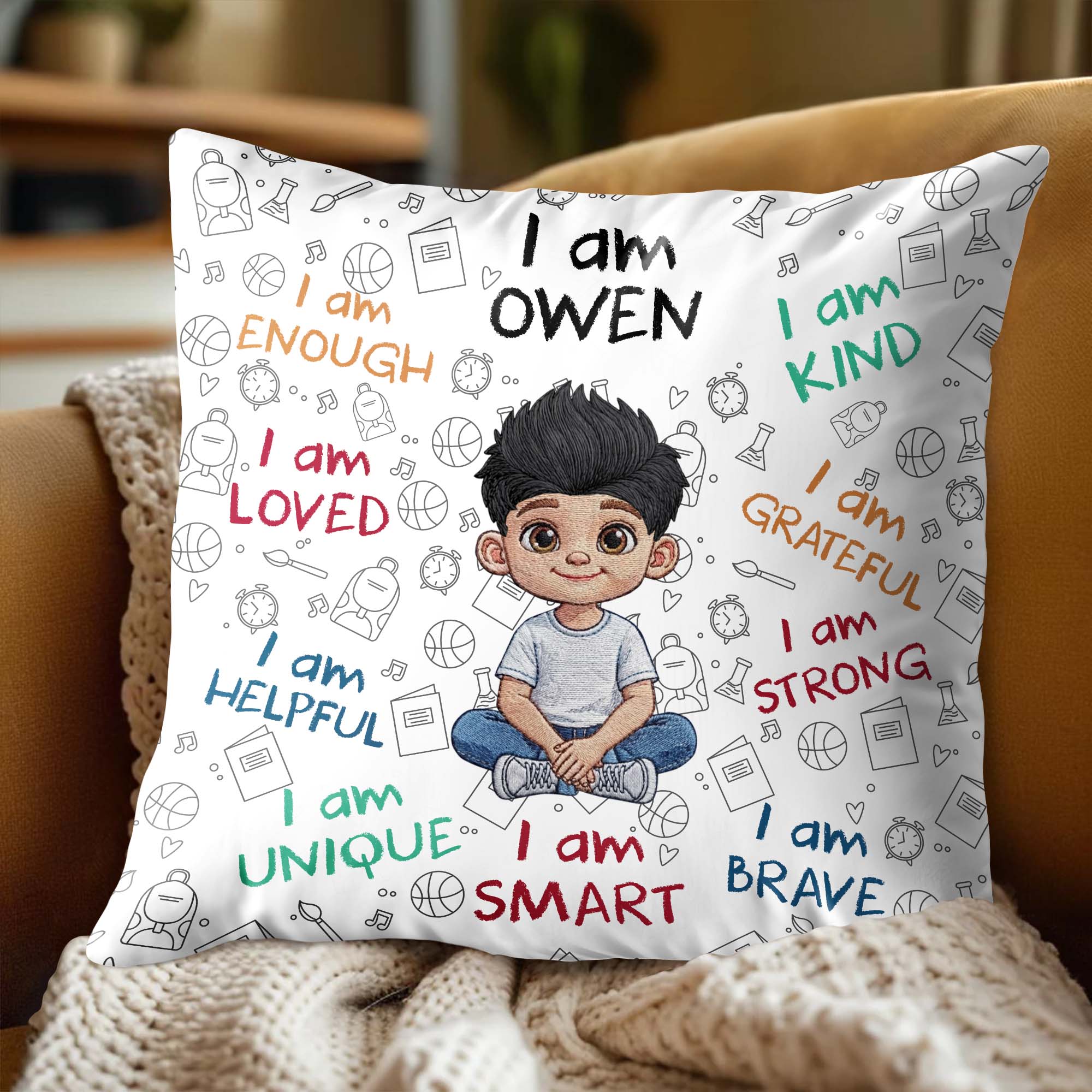 Personalized Affirmation Pillow Custom Name Gift for Kids Pillow GradoCreations