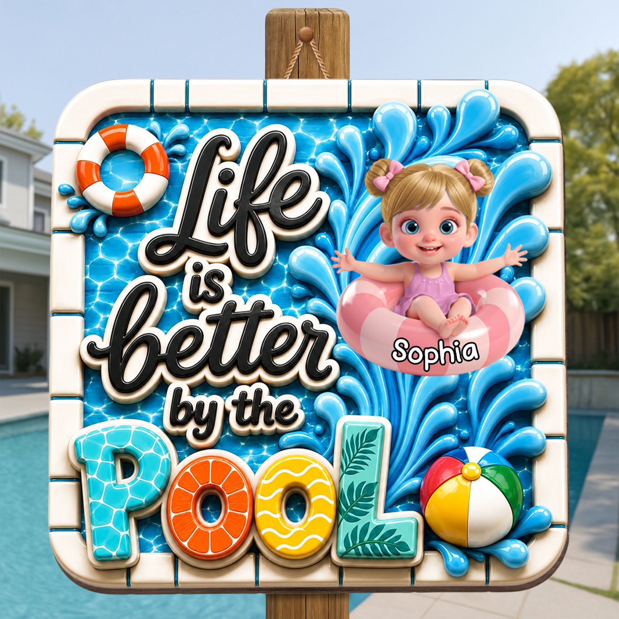 Personalized Wood Sign Custom Name Pool Decor for Kids Wood Sign GradoCreations
