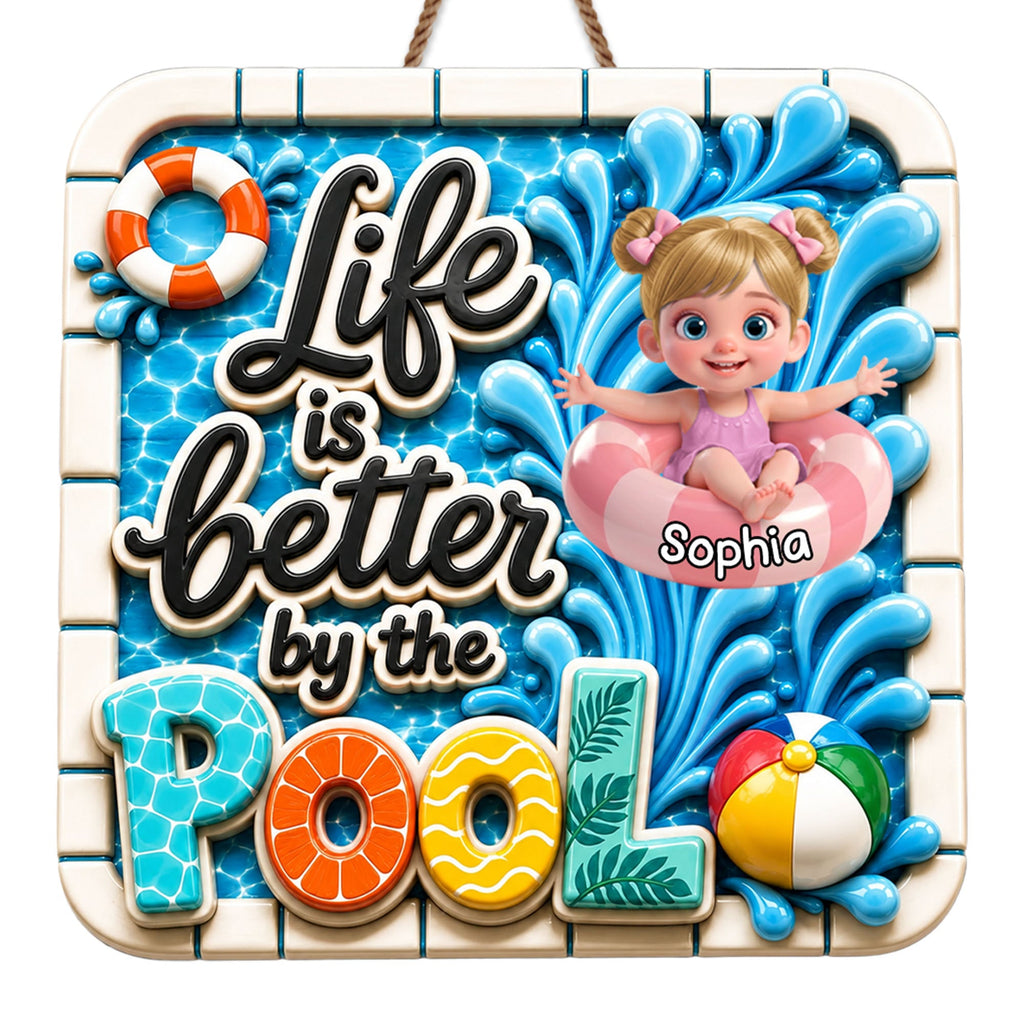 Personalized Wood Sign Custom Name Pool Decor for Kids Wood Sign GradoCreations
