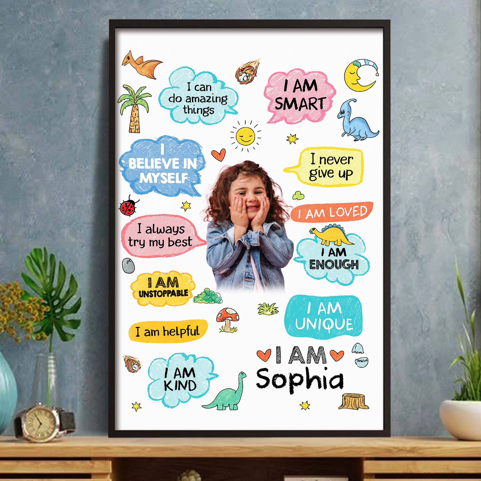 Personalized Dinosaur Affirmations Custom Poster for Kids Poster GradoCreations