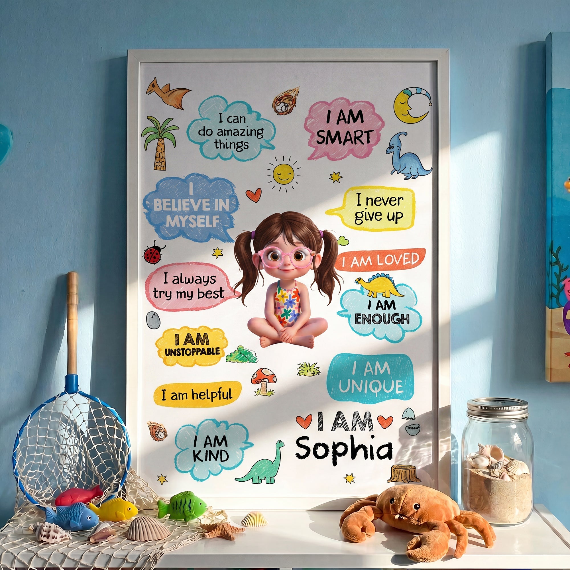 Personalized Dinosaur Affirmation Poster Custom Name Kids Gift Poster GradoCreations