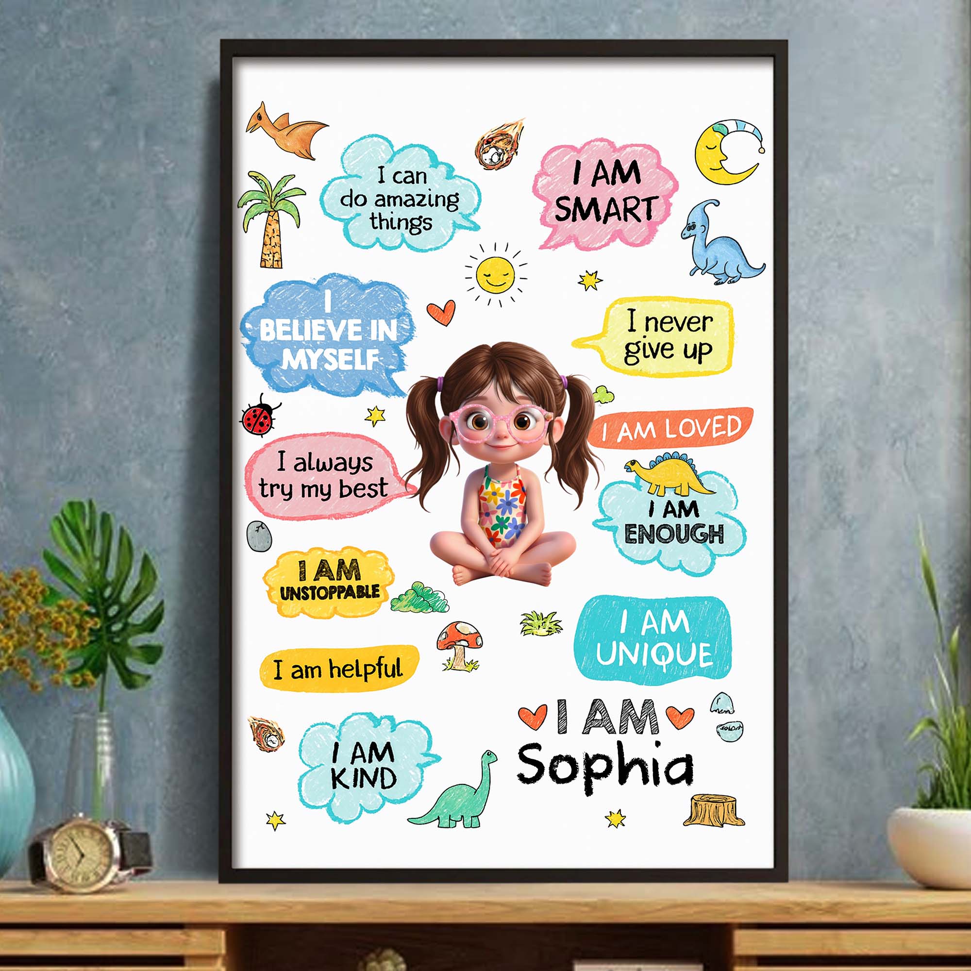 Personalized Dinosaur Affirmation Poster Custom Name Kids Gift Poster GradoCreations