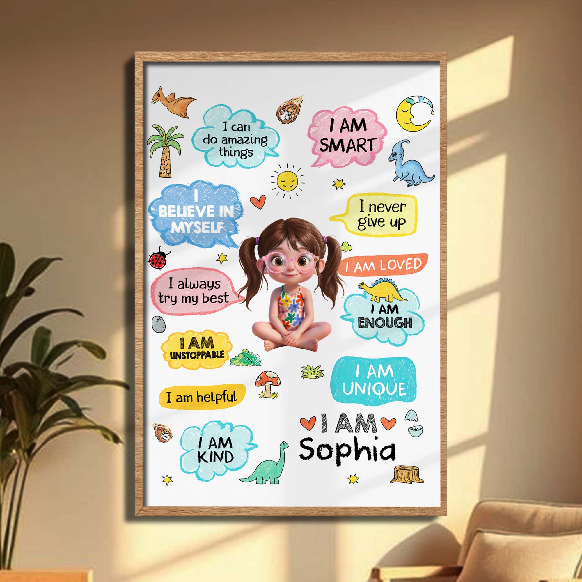 Personalized Dinosaur Affirmation Poster Custom Name Kids Gift Poster GradoCreations