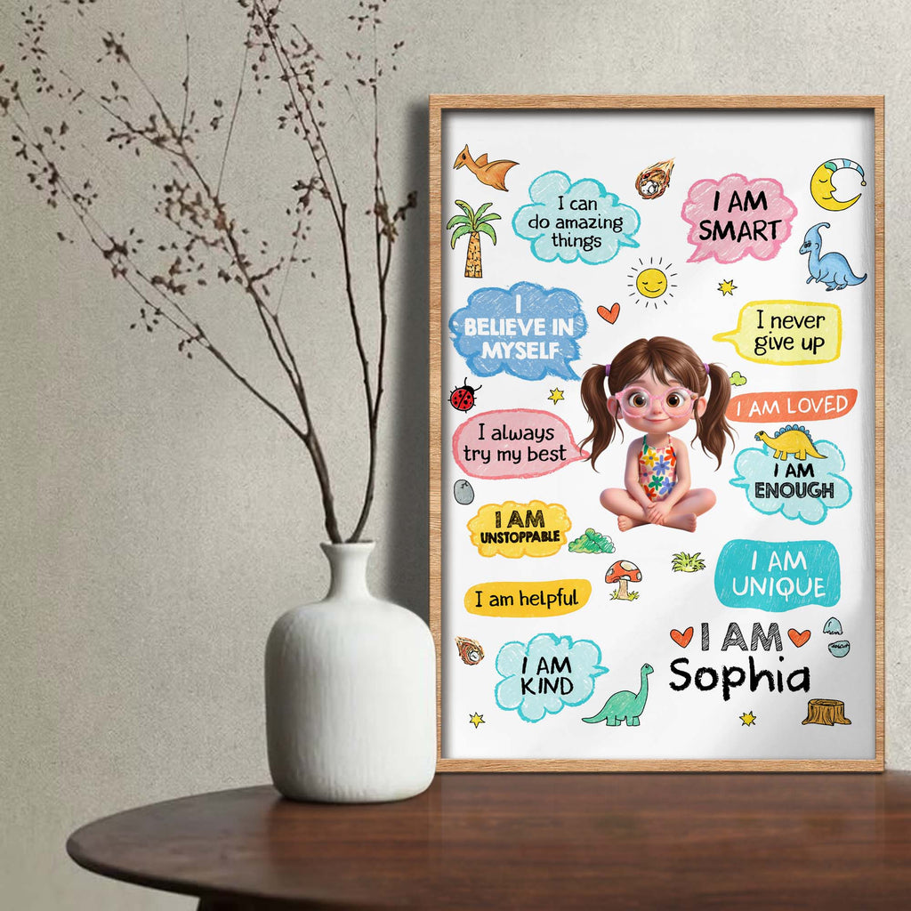 Personalized Dinosaur Affirmation Poster Custom Name Kids Gift Poster GradoCreations