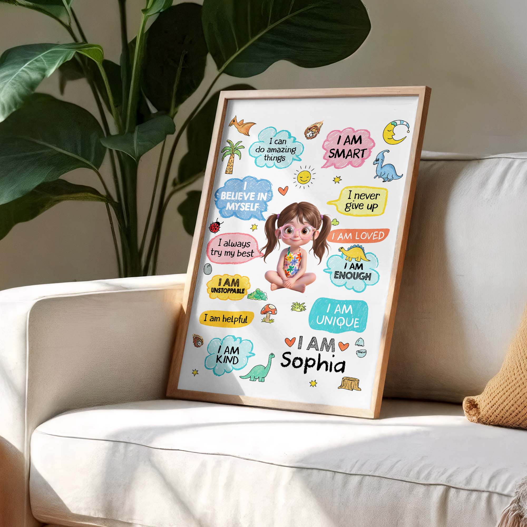 Personalized Dinosaur Affirmation Poster Custom Name Kids Gift Poster GradoCreations