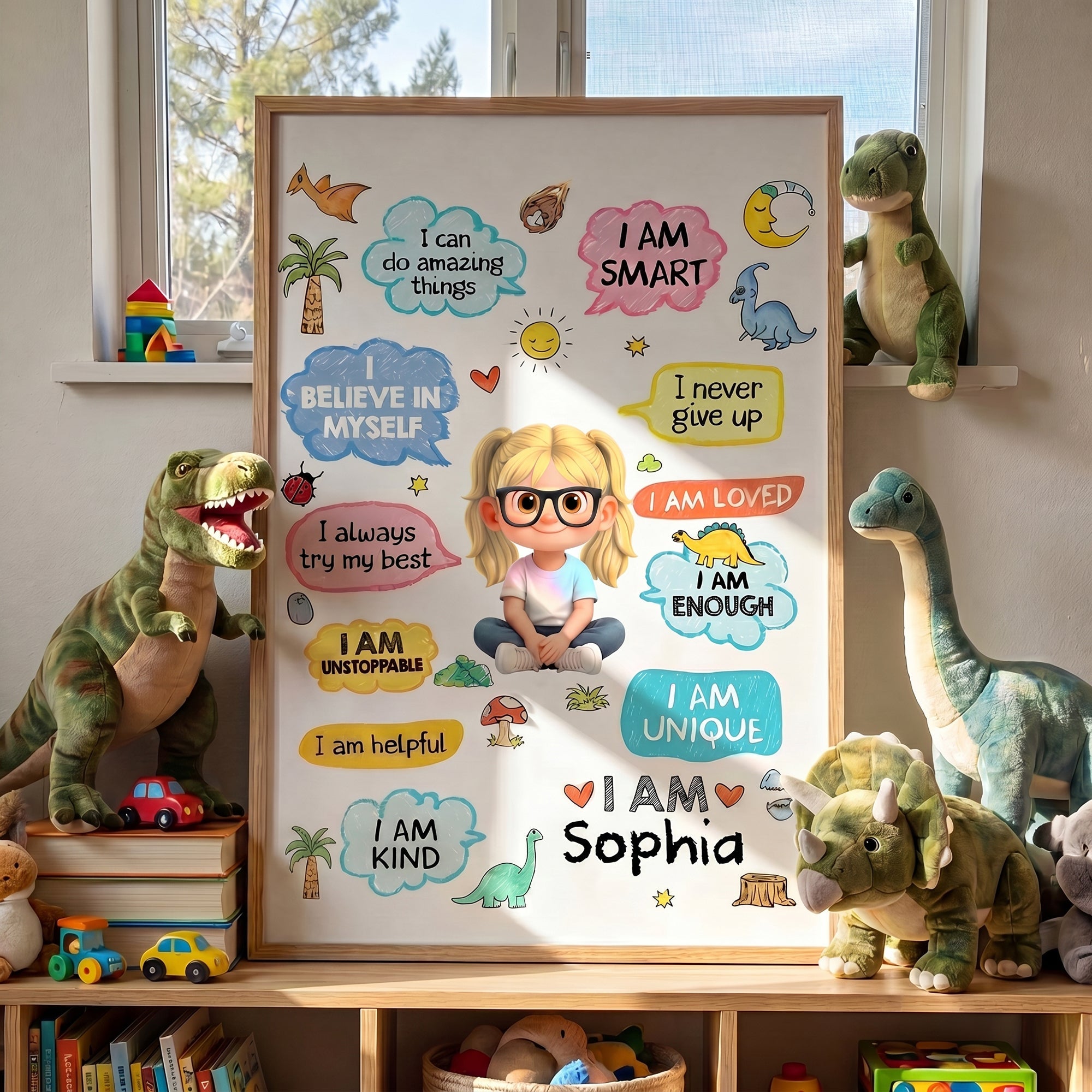 Personalized Dinosaur Affirmations Poster Custom Kid Gift Poster GradoCreations