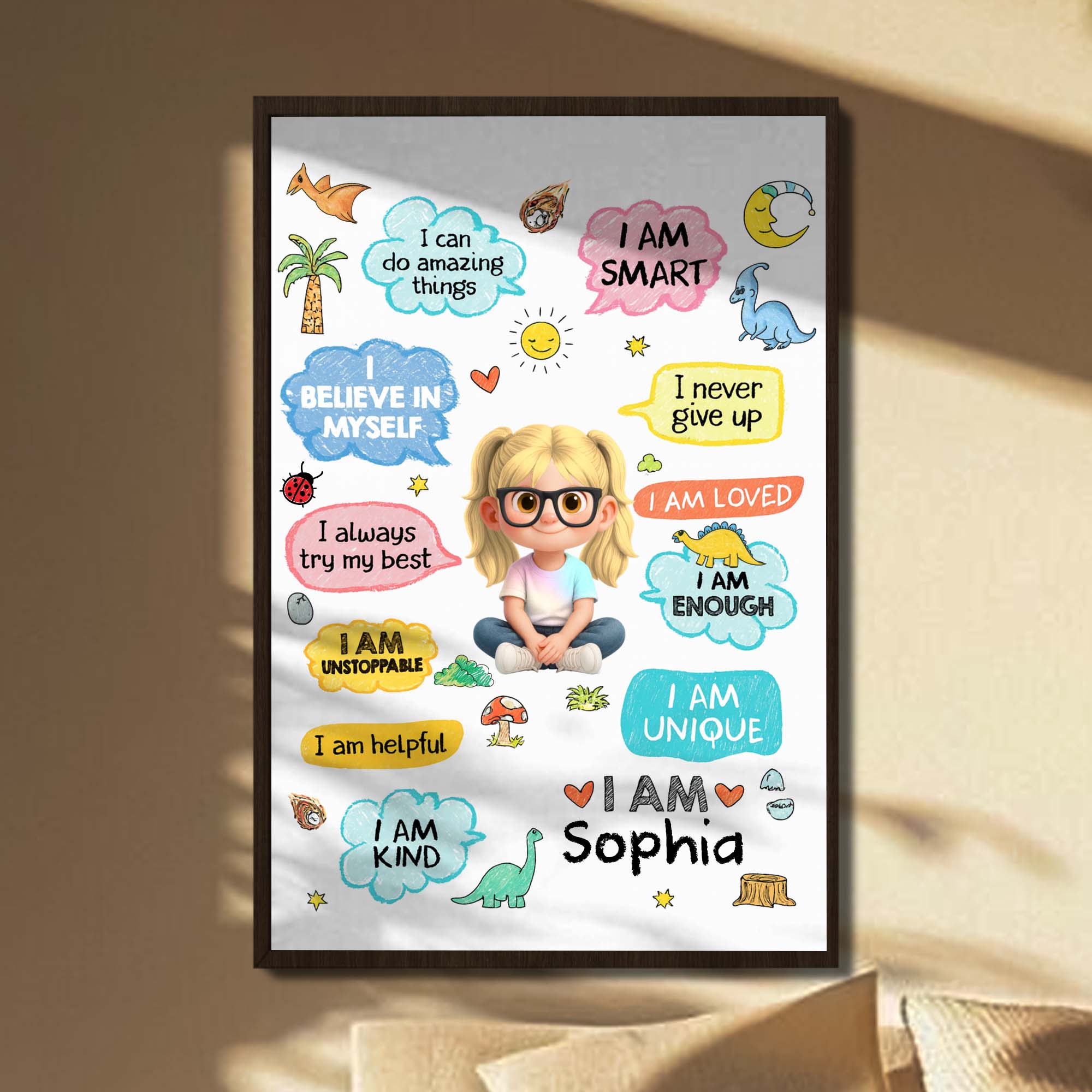Personalized Dinosaur Affirmations Poster Custom Kid Gift Poster GradoCreations