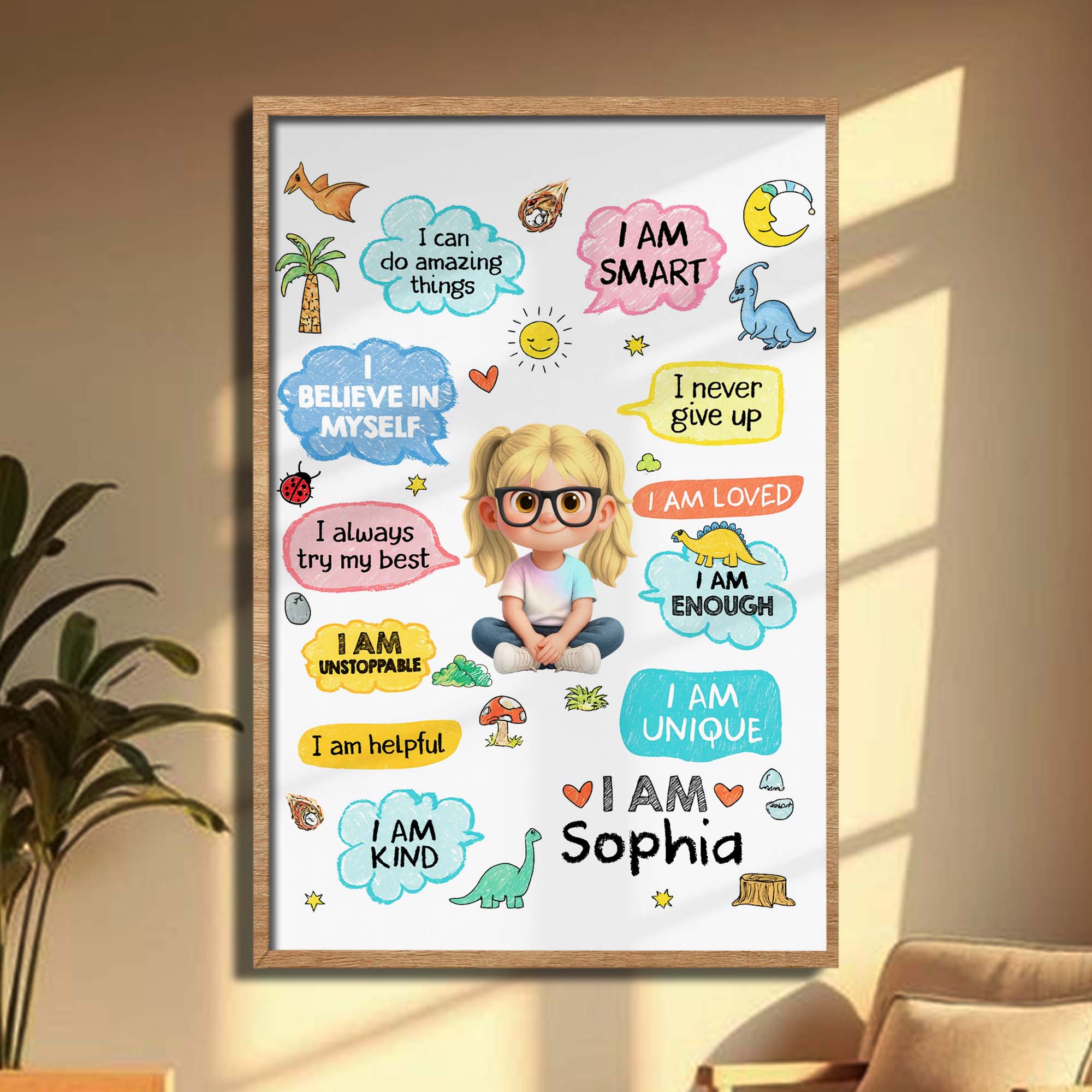 Personalized Dinosaur Affirmations Poster Custom Kid Gift Poster GradoCreations