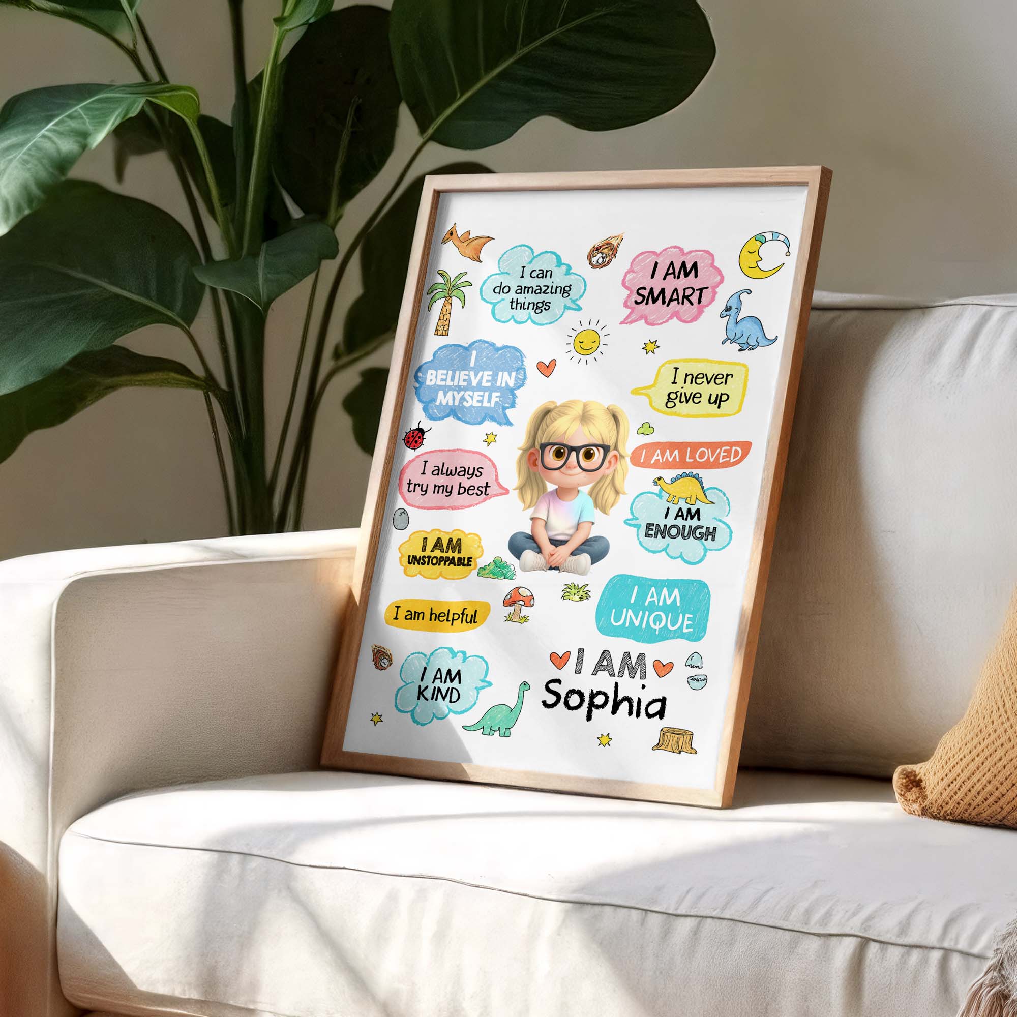 Personalized Dinosaur Affirmations Poster Custom Kid Gift Poster GradoCreations
