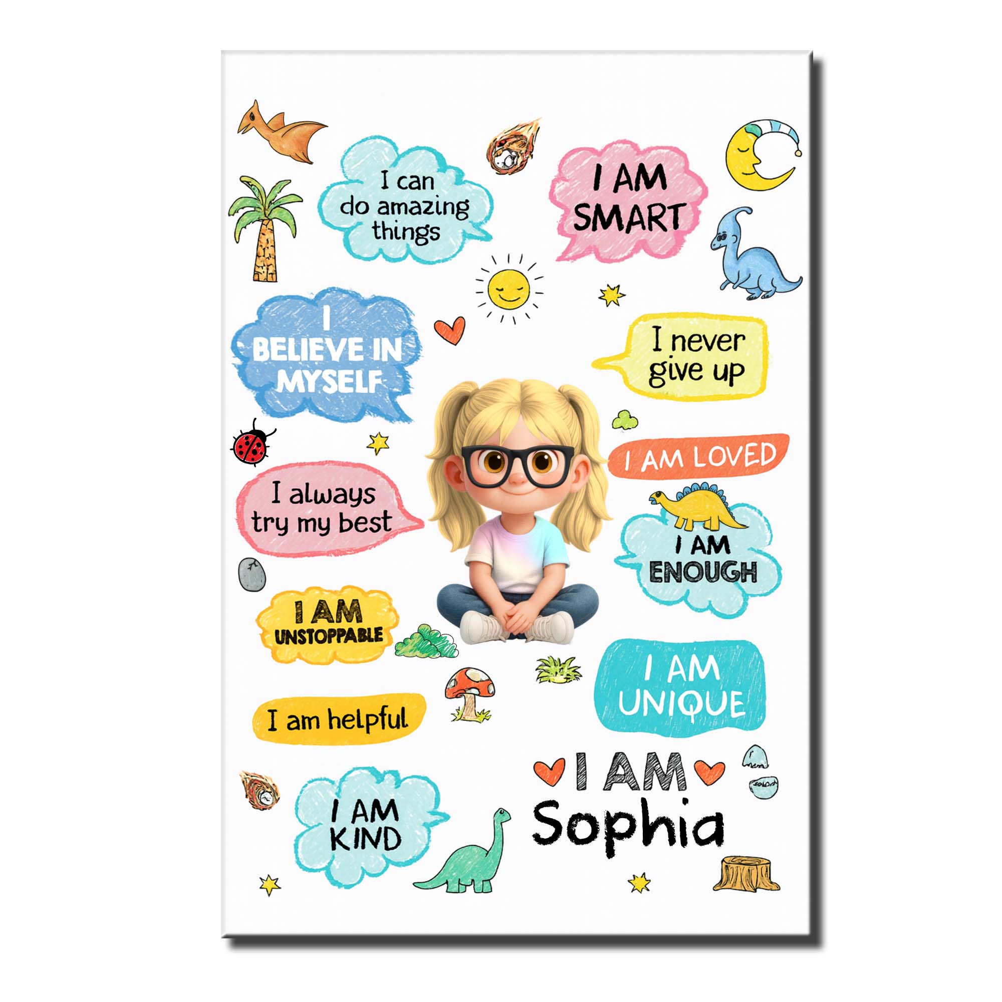 Personalized Dinosaur Affirmations Poster Custom Kid Gift Poster GradoCreations