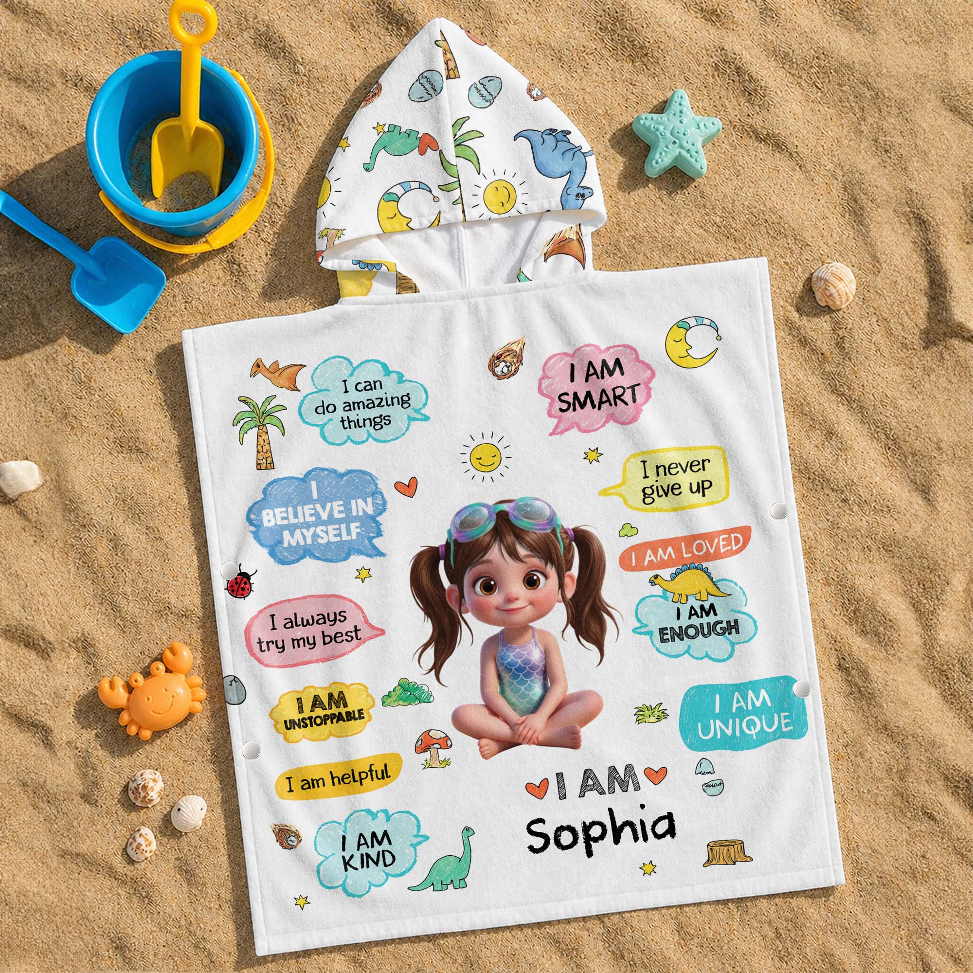 Personalized Kids Hooded Towel Custom Name Dinosaur Gift Kids Hooded Beach Towel GradoCreations