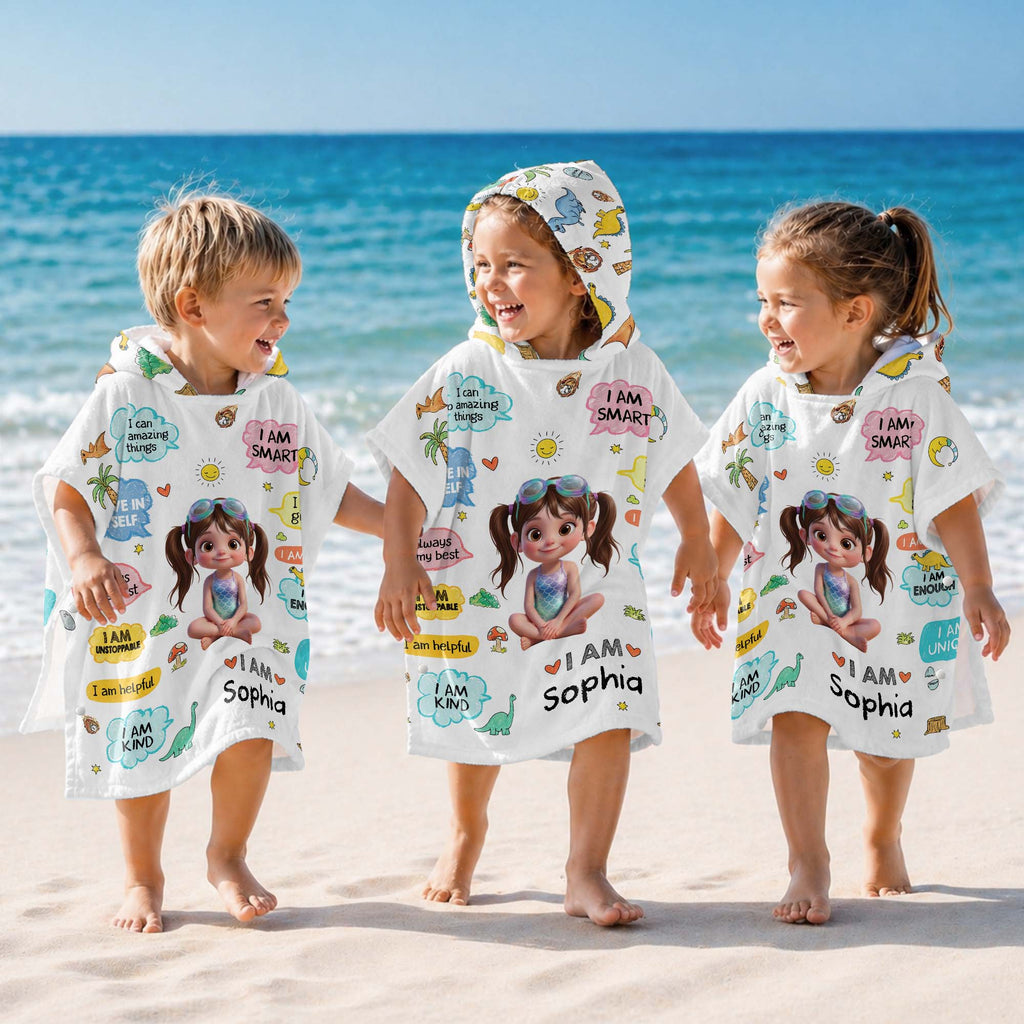 Personalized Kids Hooded Towel Custom Name Dinosaur Gift Kids Hooded Beach Towel GradoCreations