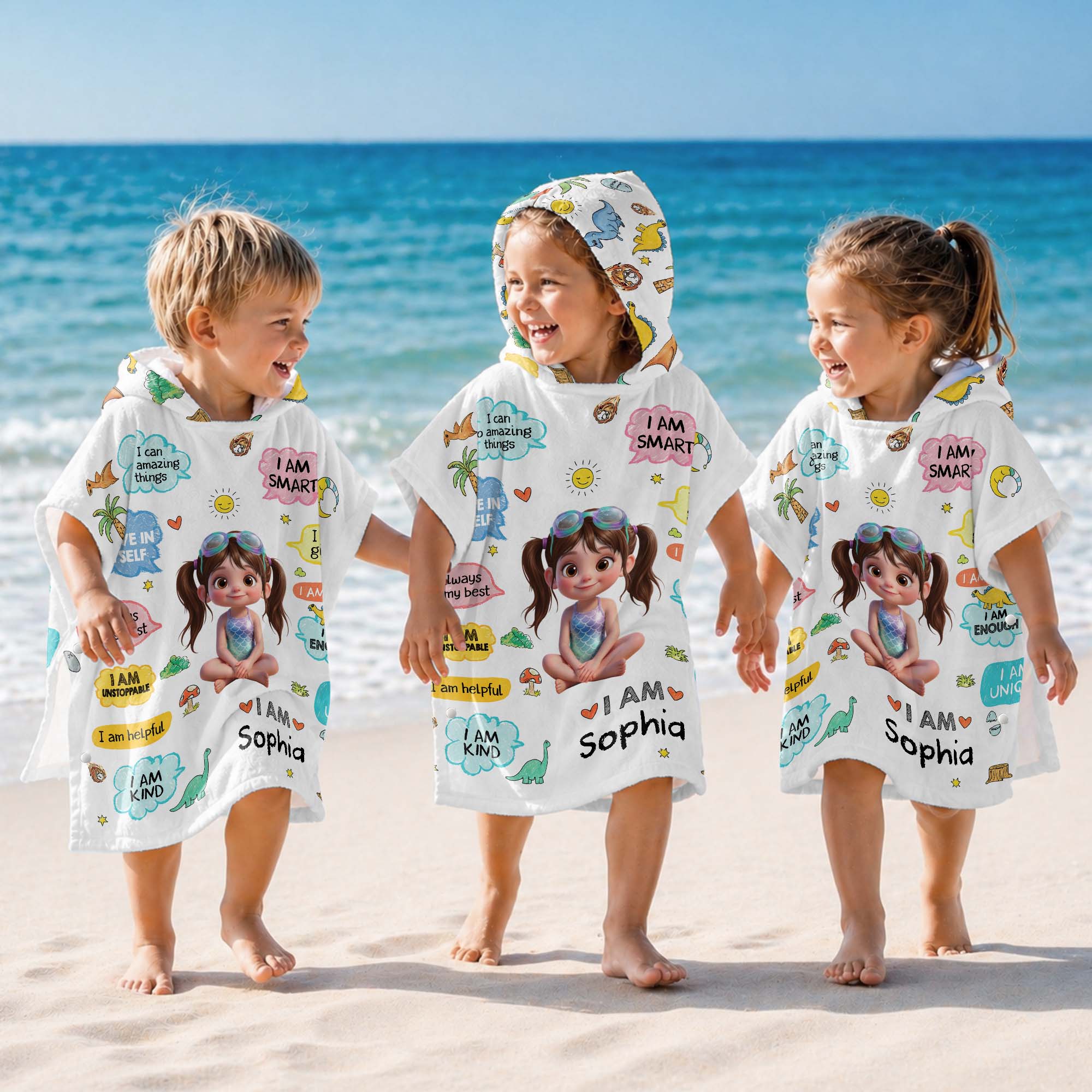 Personalized Kids Hooded Towel Custom Name Dinosaur Gift Kids Hooded Beach Towel GradoCreations