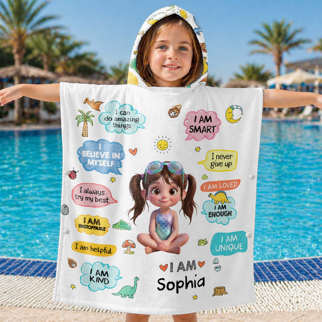 Personalized Kids Hooded Towel Custom Name Dinosaur Gift Kids Hooded Beach Towel GradoCreations