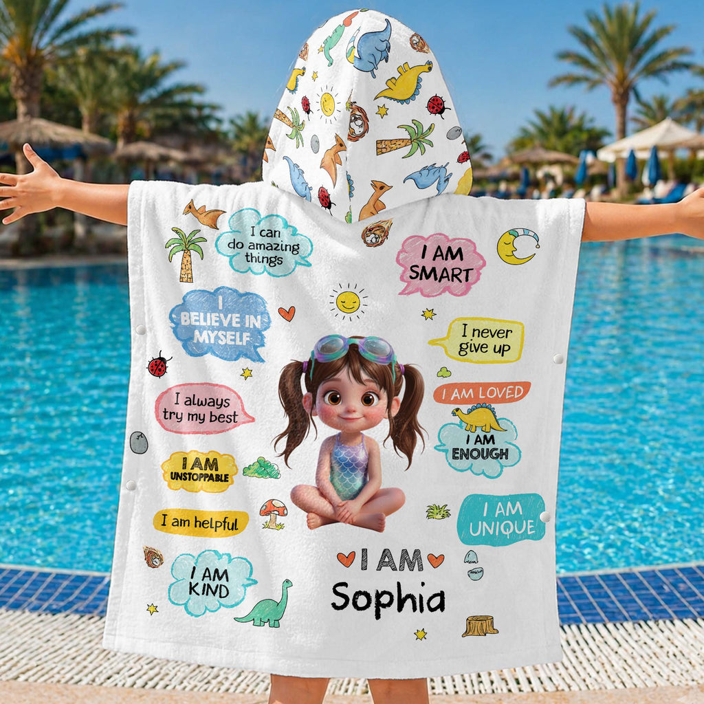 Personalized Kids Hooded Towel Custom Name Dinosaur Gift Kids Hooded Beach Towel GradoCreations