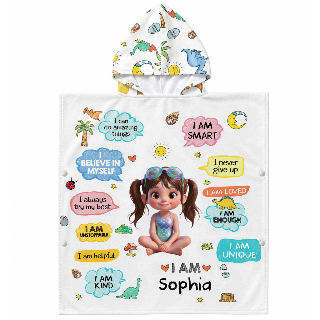 Personalized Kids Hooded Towel Custom Name Dinosaur Gift Kids Hooded Beach Towel GradoCreations