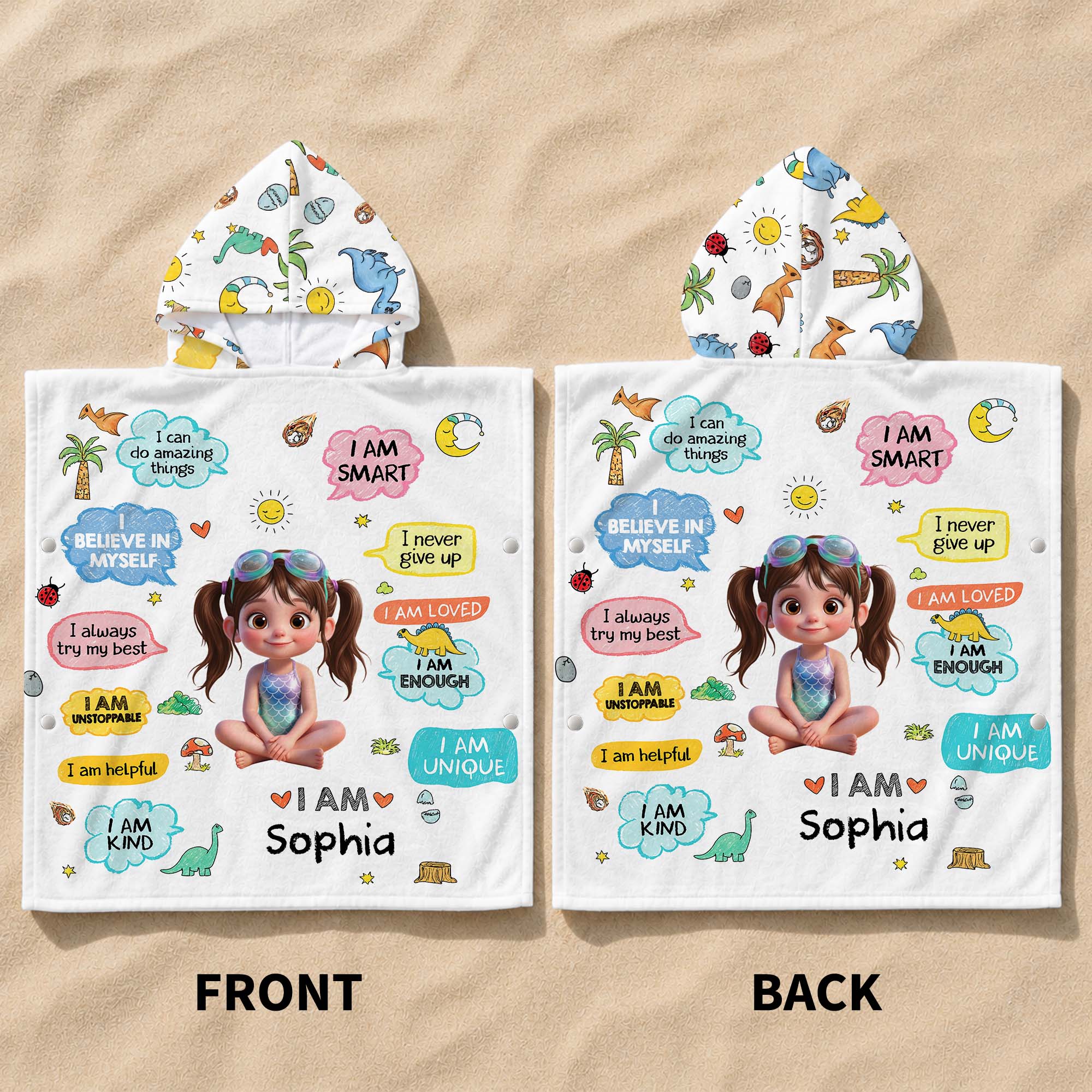 Personalized Kids Hooded Towel Custom Name Dinosaur Gift Kids Hooded Beach Towel GradoCreations
