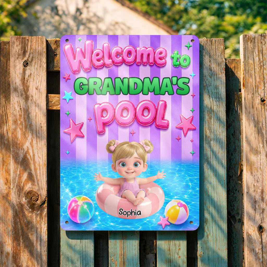 Personalized Metal Sign Custom Name Welcome to Grandma's Pool Metal Sign GradoCreations