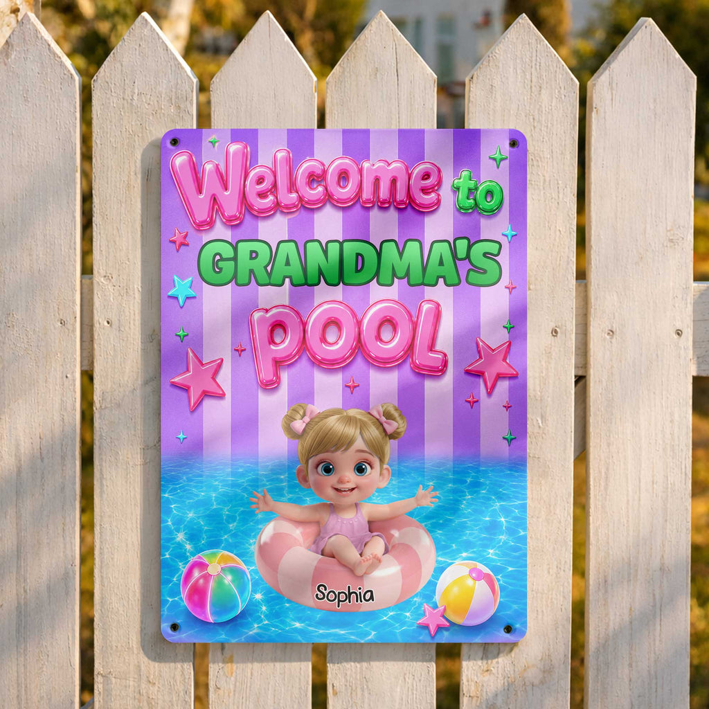 Personalized Metal Sign Custom Name Welcome to Grandma's Pool Metal Sign GradoCreations