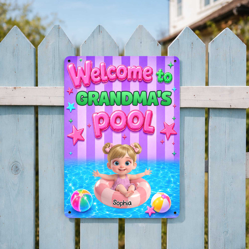 Personalized Metal Sign Custom Name Welcome to Grandma's Pool Metal Sign GradoCreations