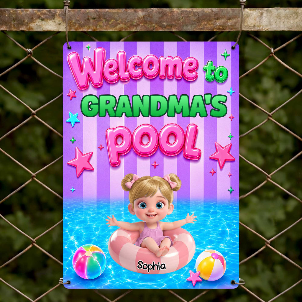 Personalized Metal Sign Custom Name Welcome to Grandma's Pool Metal Sign GradoCreations
