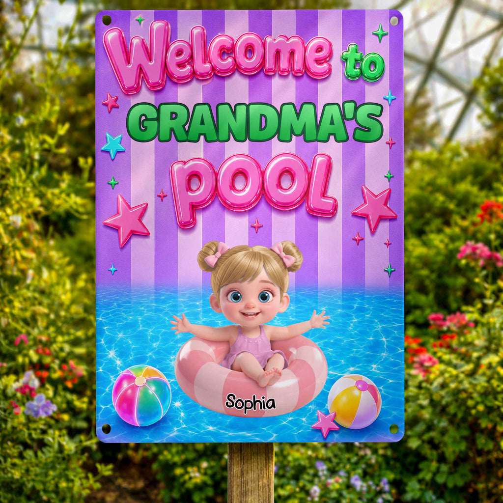Personalized Metal Sign Custom Name Welcome to Grandma's Pool Metal Sign GradoCreations