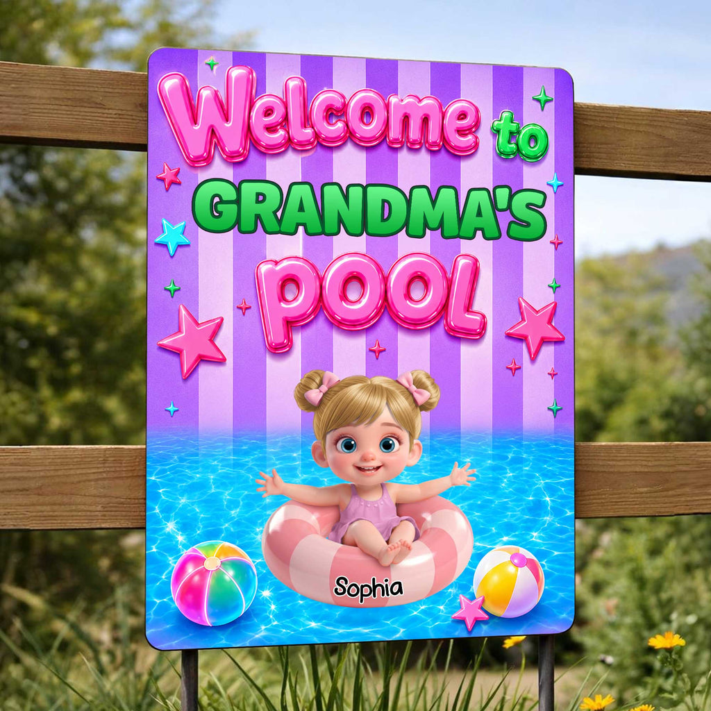 Personalized Metal Sign Custom Name Welcome to Grandma's Pool Metal Sign GradoCreations