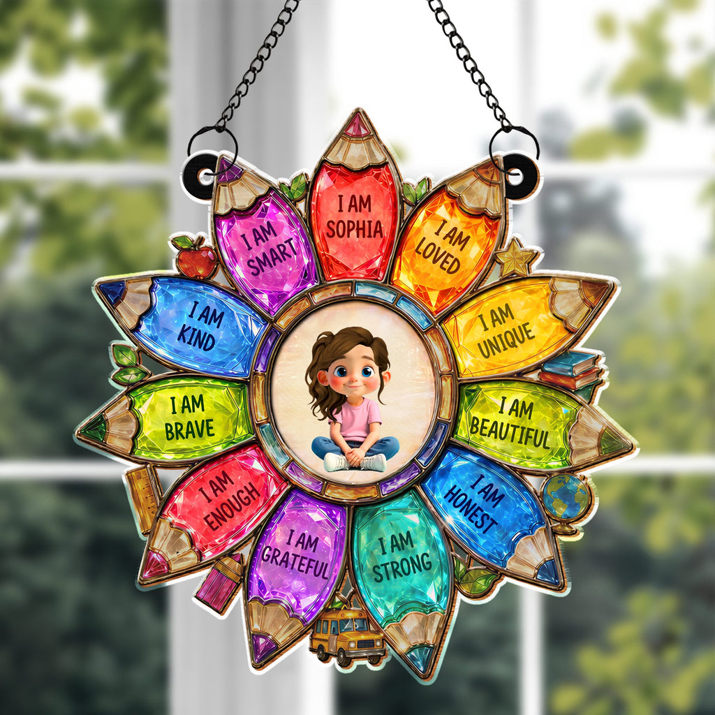 Personalized Rainbow Pencil Suncatcher Custom Name Gift for Kids Suncatcher GradoCreations