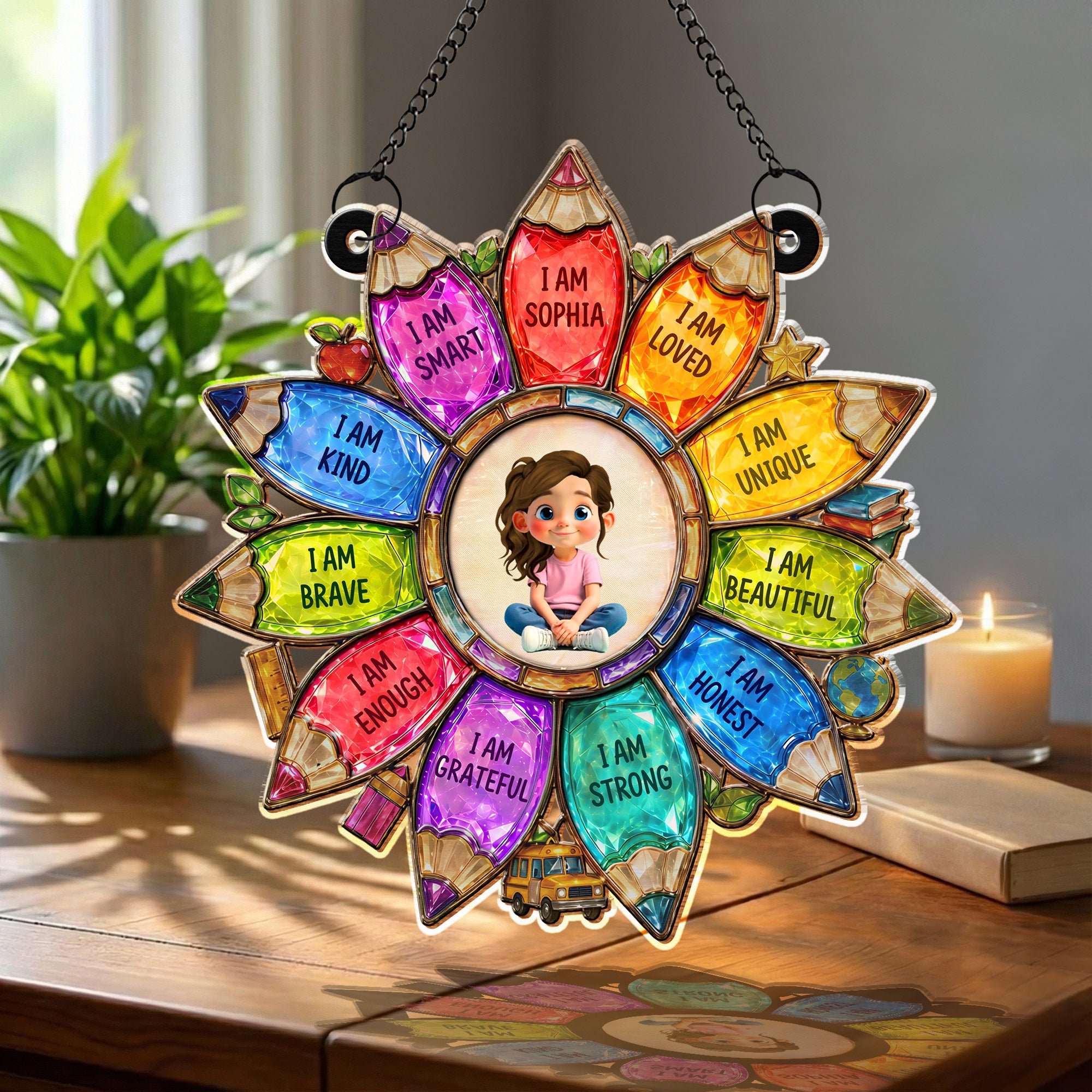 Personalized Rainbow Pencil Suncatcher Custom Name Gift for Kids Suncatcher GradoCreations
