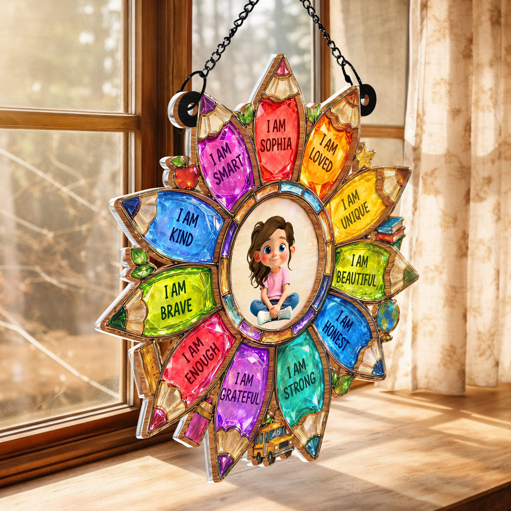 Personalized Rainbow Pencil Suncatcher Custom Name Gift for Kids Suncatcher GradoCreations