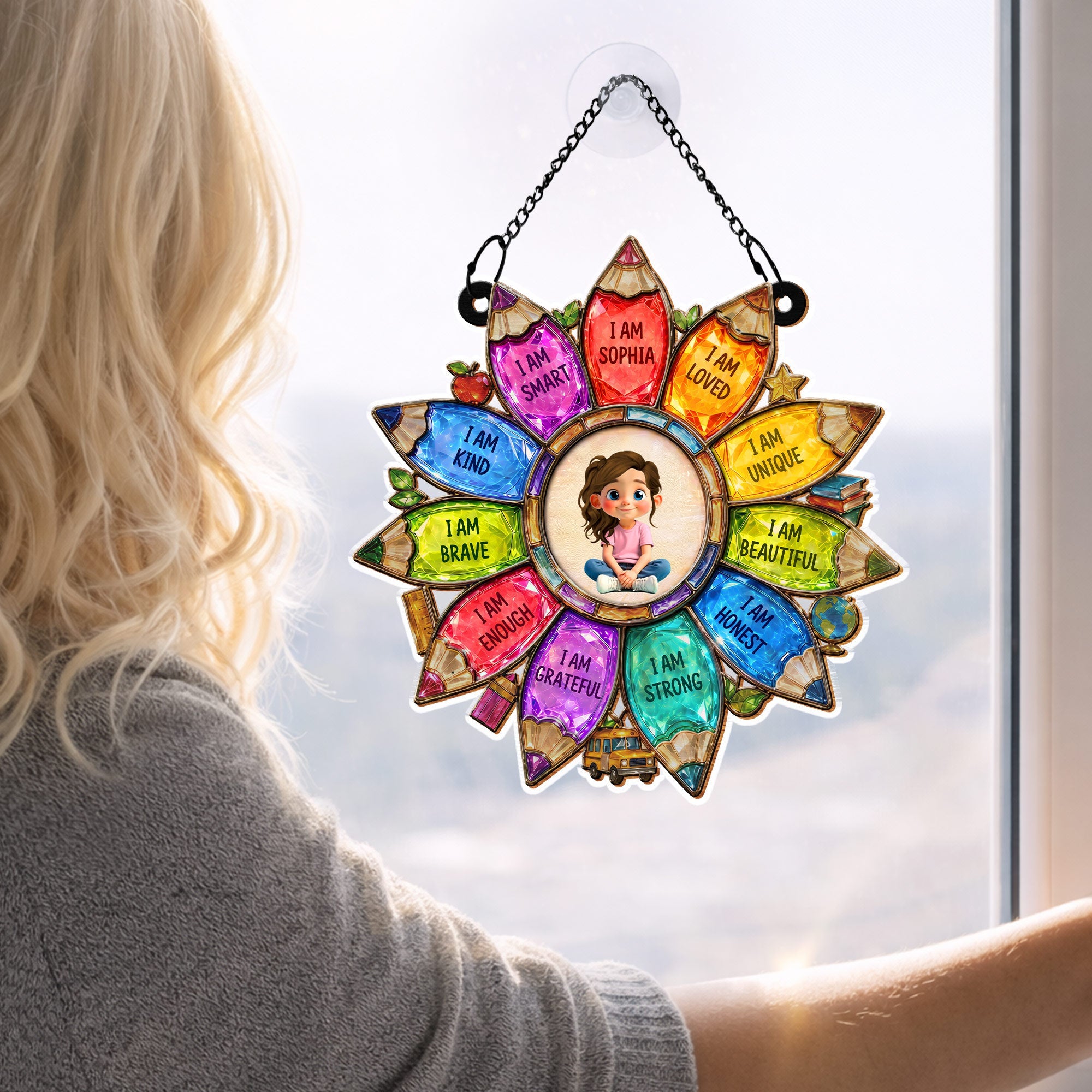 Personalized Rainbow Pencil Suncatcher Custom Name Gift for Kids Suncatcher GradoCreations