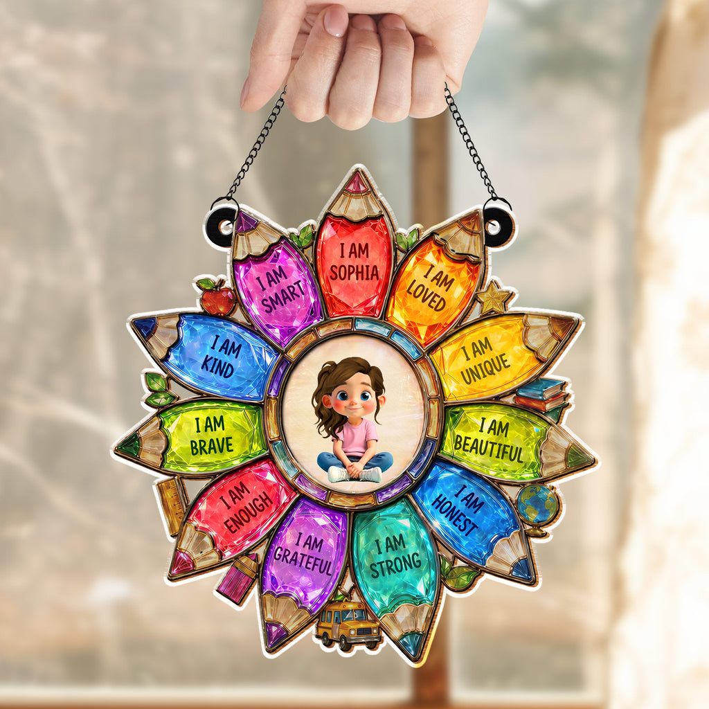 Personalized Rainbow Pencil Suncatcher Custom Name Gift for Kids Suncatcher GradoCreations