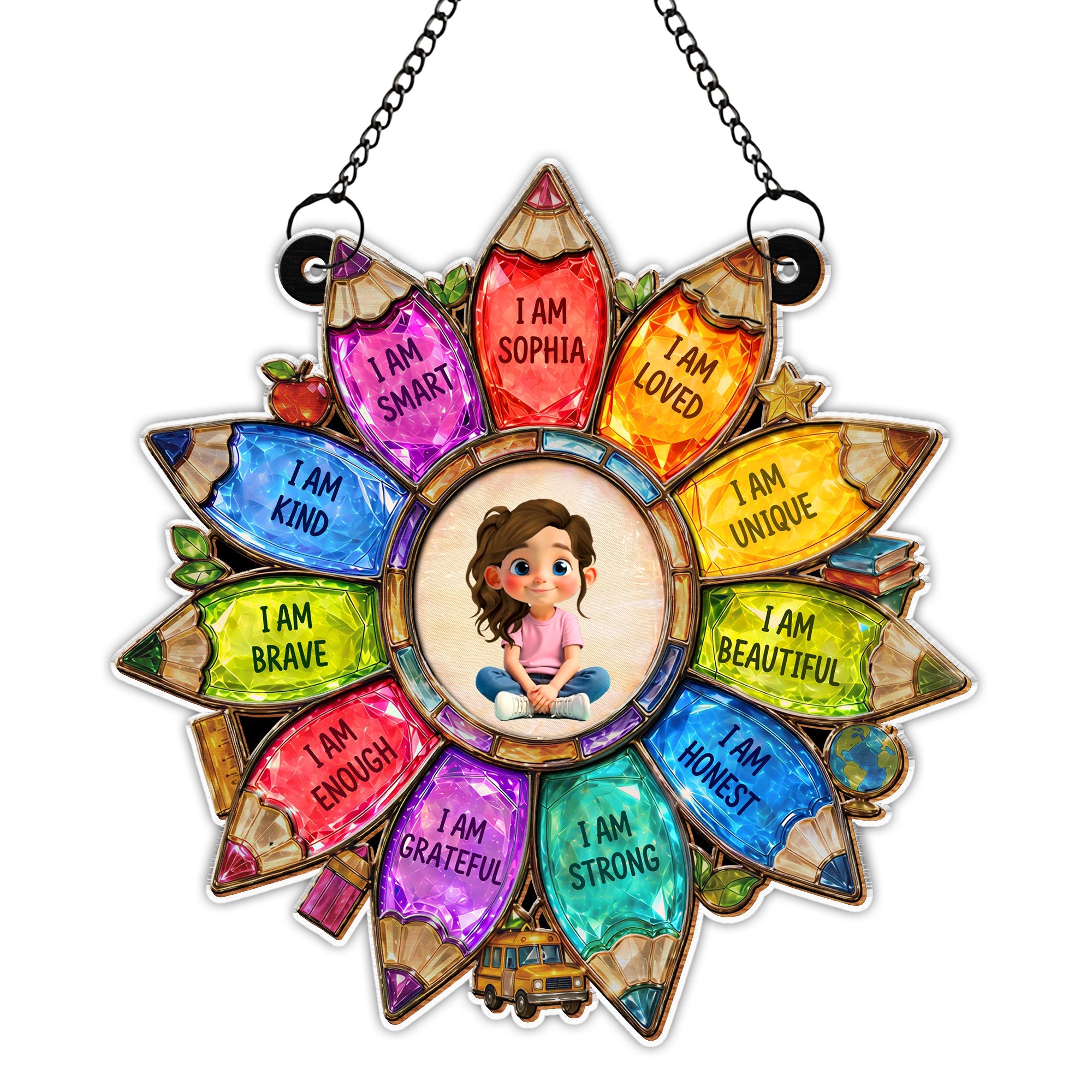Personalized Rainbow Pencil Suncatcher Custom Name Gift for Kids Suncatcher GradoCreations