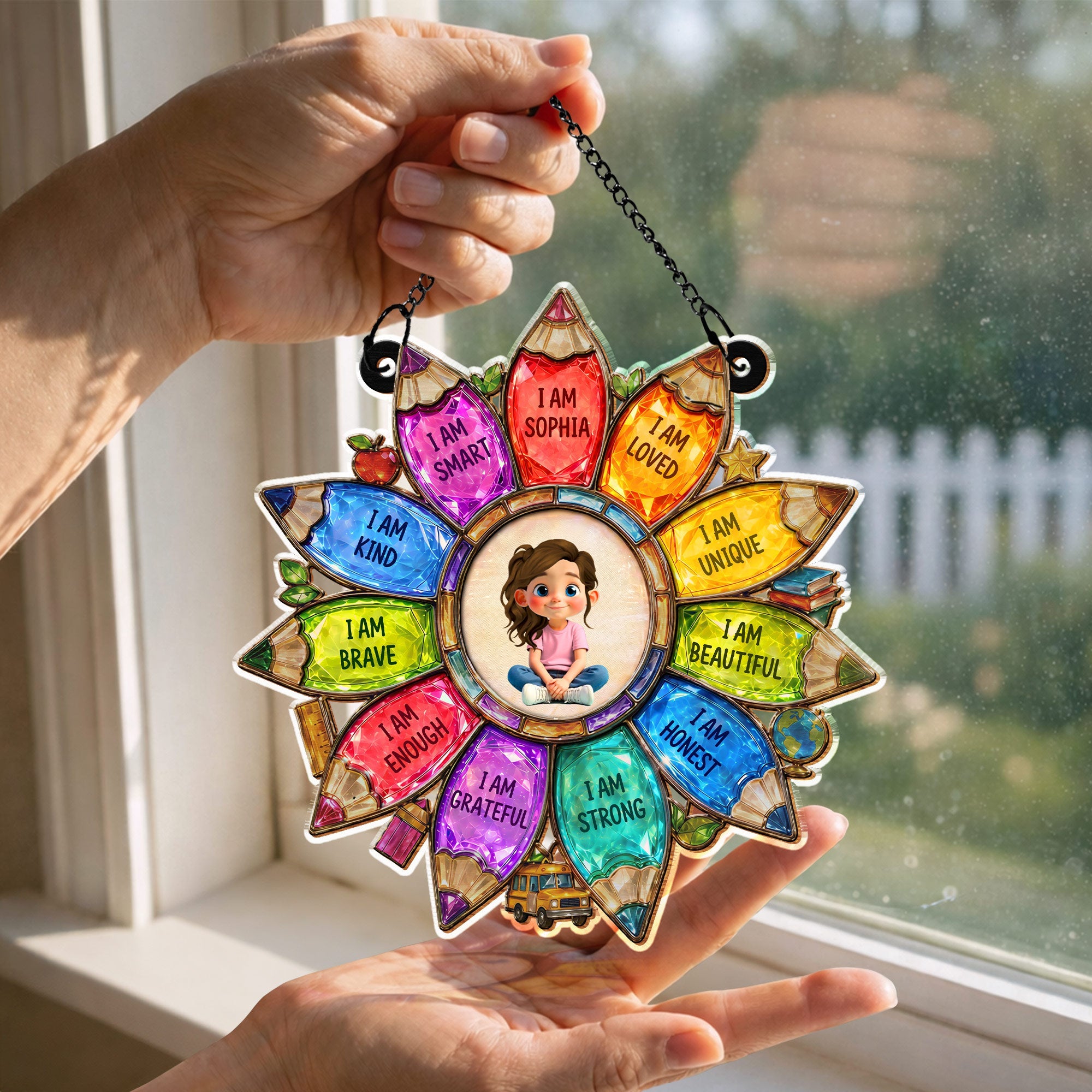 Personalized Rainbow Pencil Suncatcher Custom Name Gift for Kids Suncatcher GradoCreations