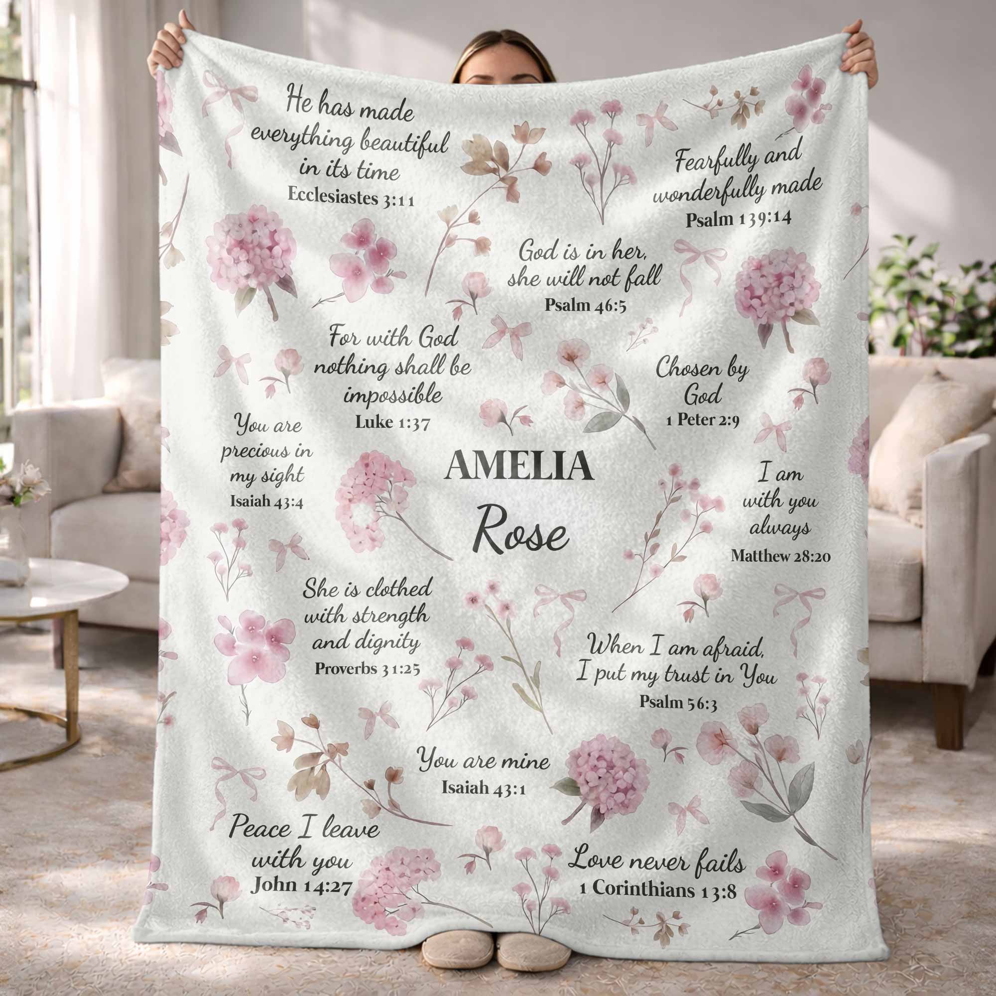 Personalized Fleece Blanket Custom Name Bible Verse Gift Blanket GradoCreations
