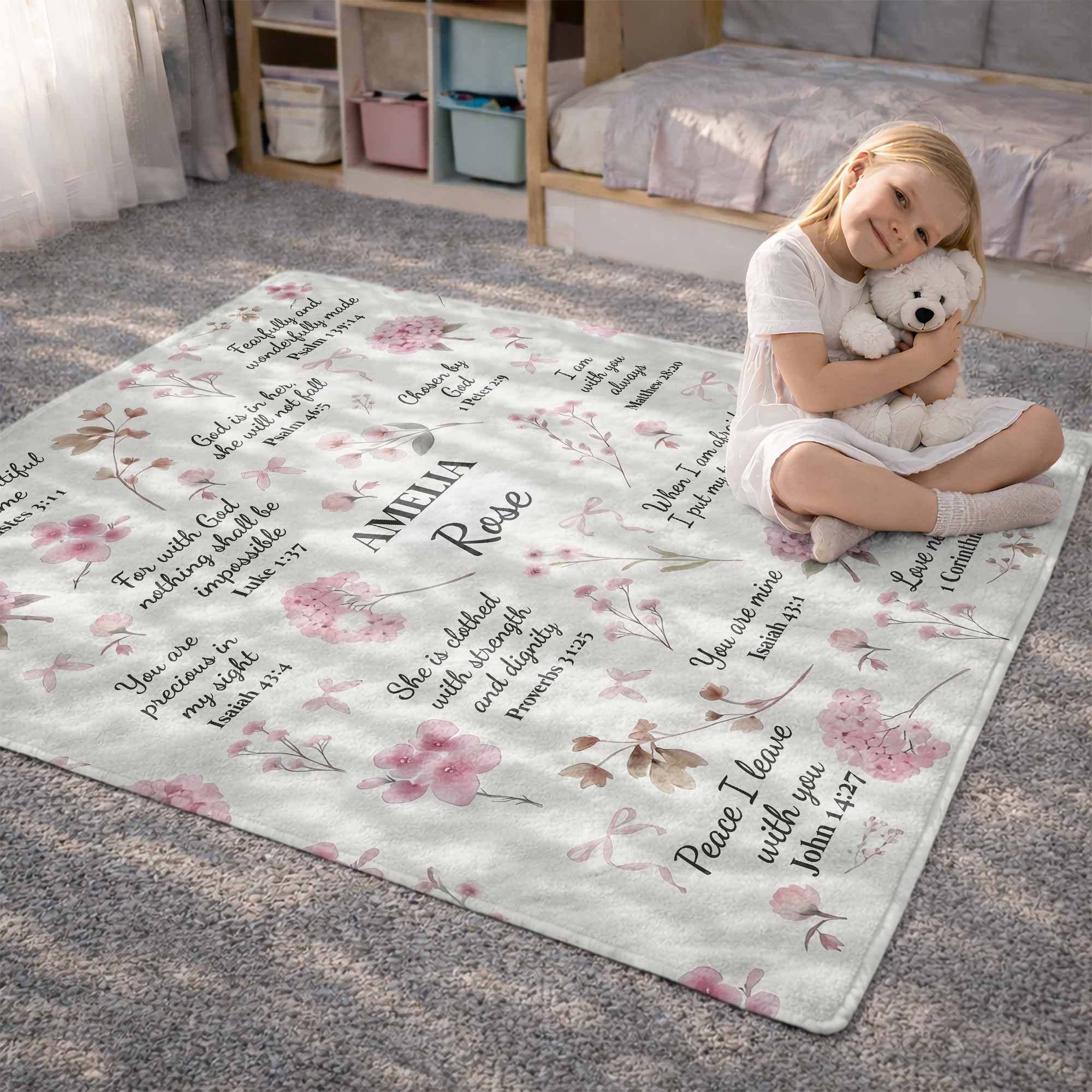 Personalized Fleece Blanket Custom Name Bible Verse Gift Blanket GradoCreations