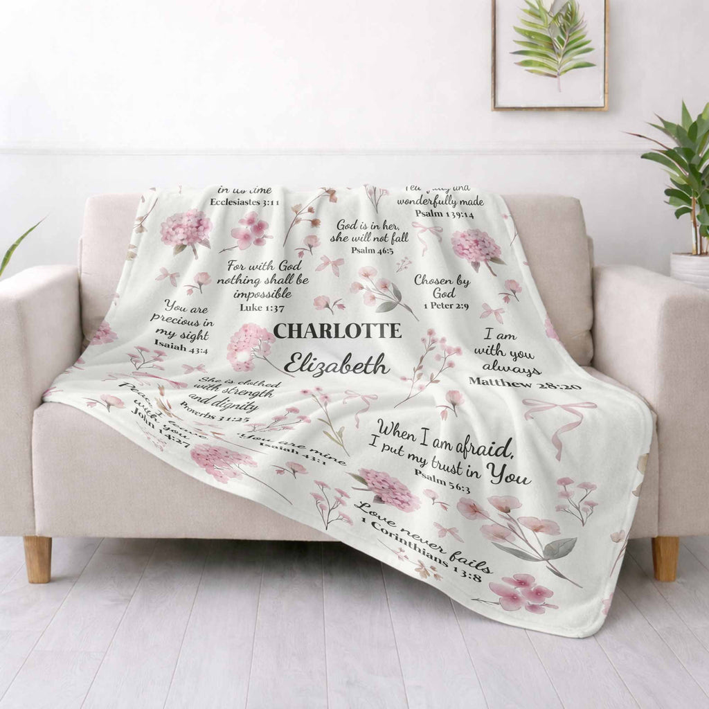 Personalized Fleece Blanket Custom Name Bible Verse Gift Blanket GradoCreations