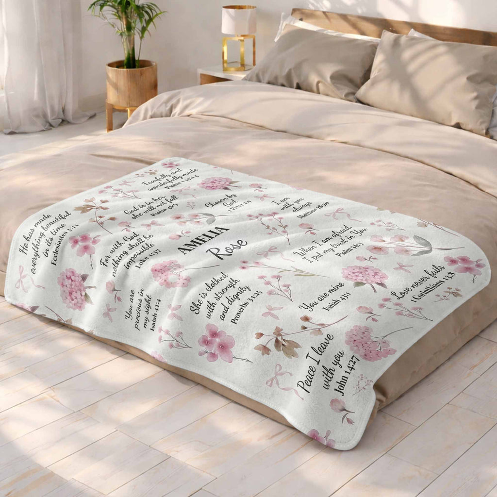 Personalized Fleece Blanket Custom Name Bible Verse Gift Blanket GradoCreations