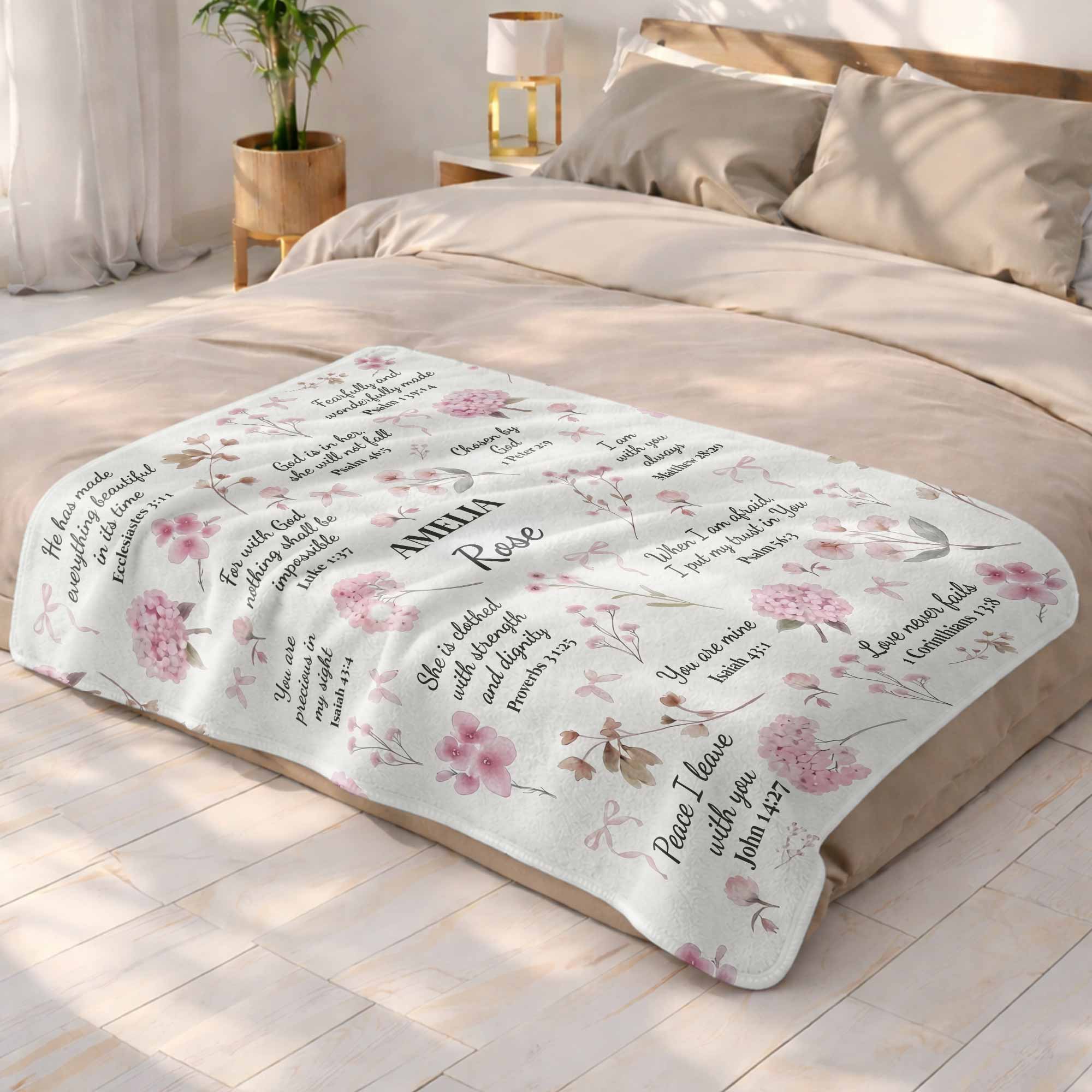 Personalized Fleece Blanket Custom Name Bible Verse Gift Blanket GradoCreations