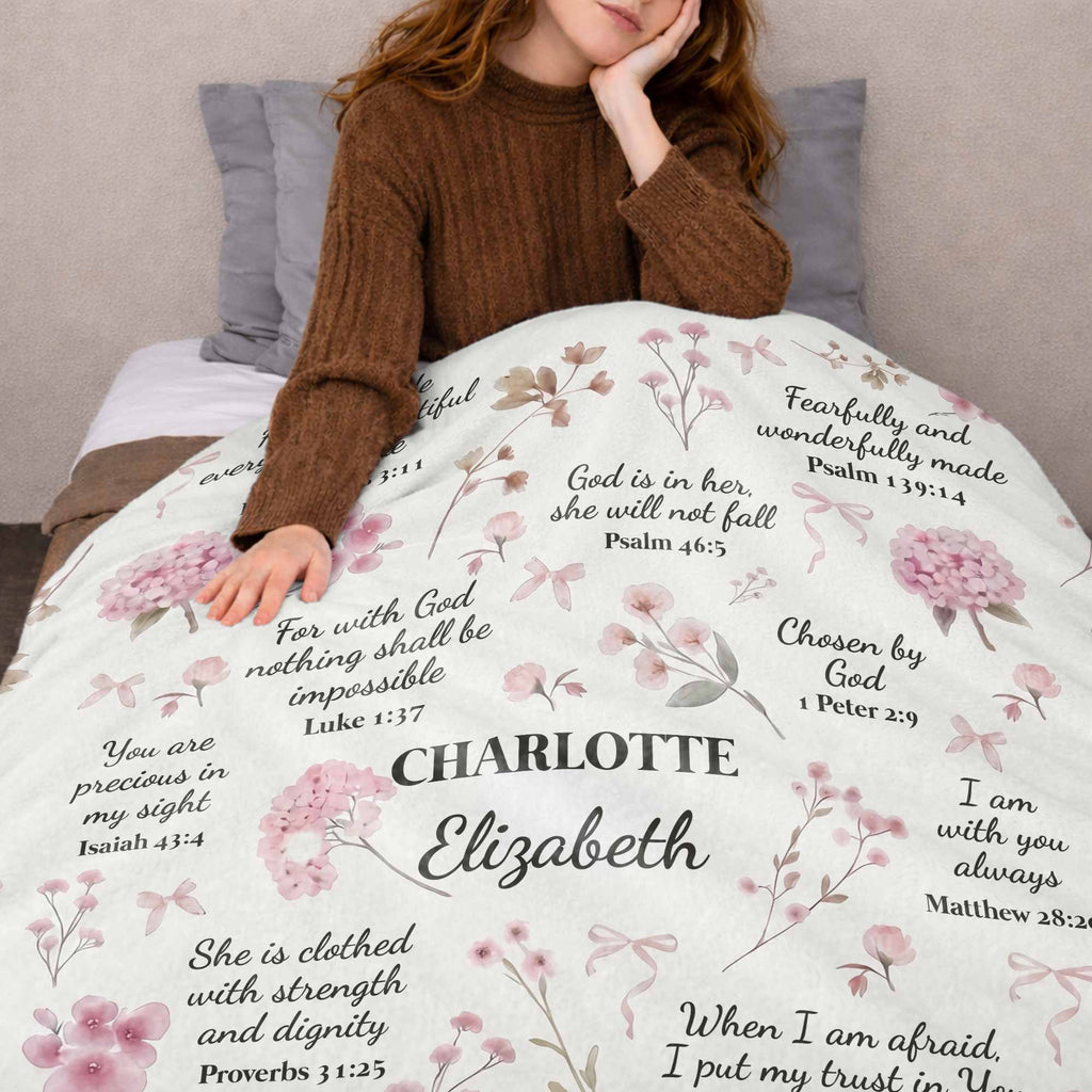 Personalized Fleece Blanket Custom Name Bible Verse Gift Blanket GradoCreations