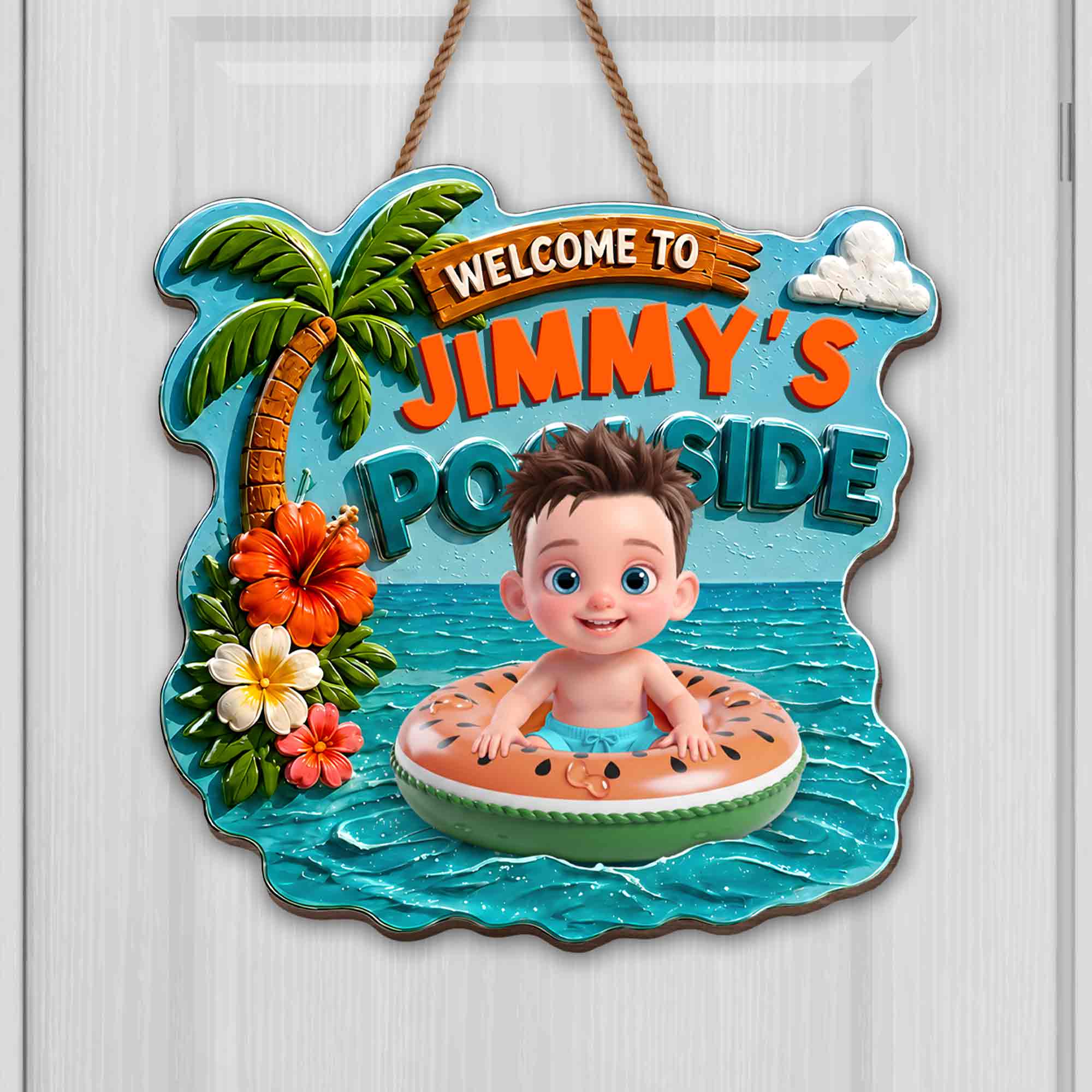 Personalized Custom Shaped Wood Sign Tropical Flower Poolside Decor Wood Sign GradoCreations