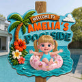 Personalized Custom Shaped Wood Sign Tropical Flower Poolside Decor Wood Sign GradoCreations