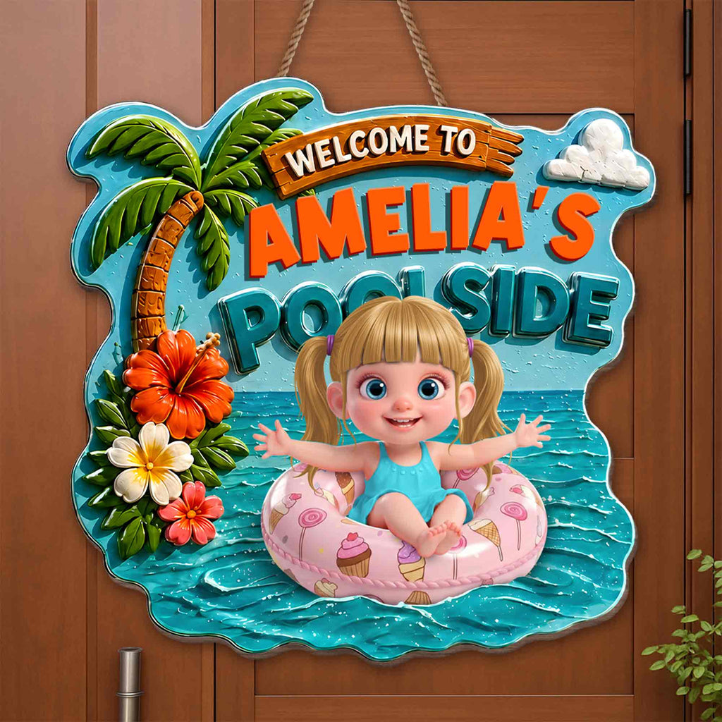 Personalized Custom Shaped Wood Sign Tropical Flower Poolside Decor Wood Sign GradoCreations
